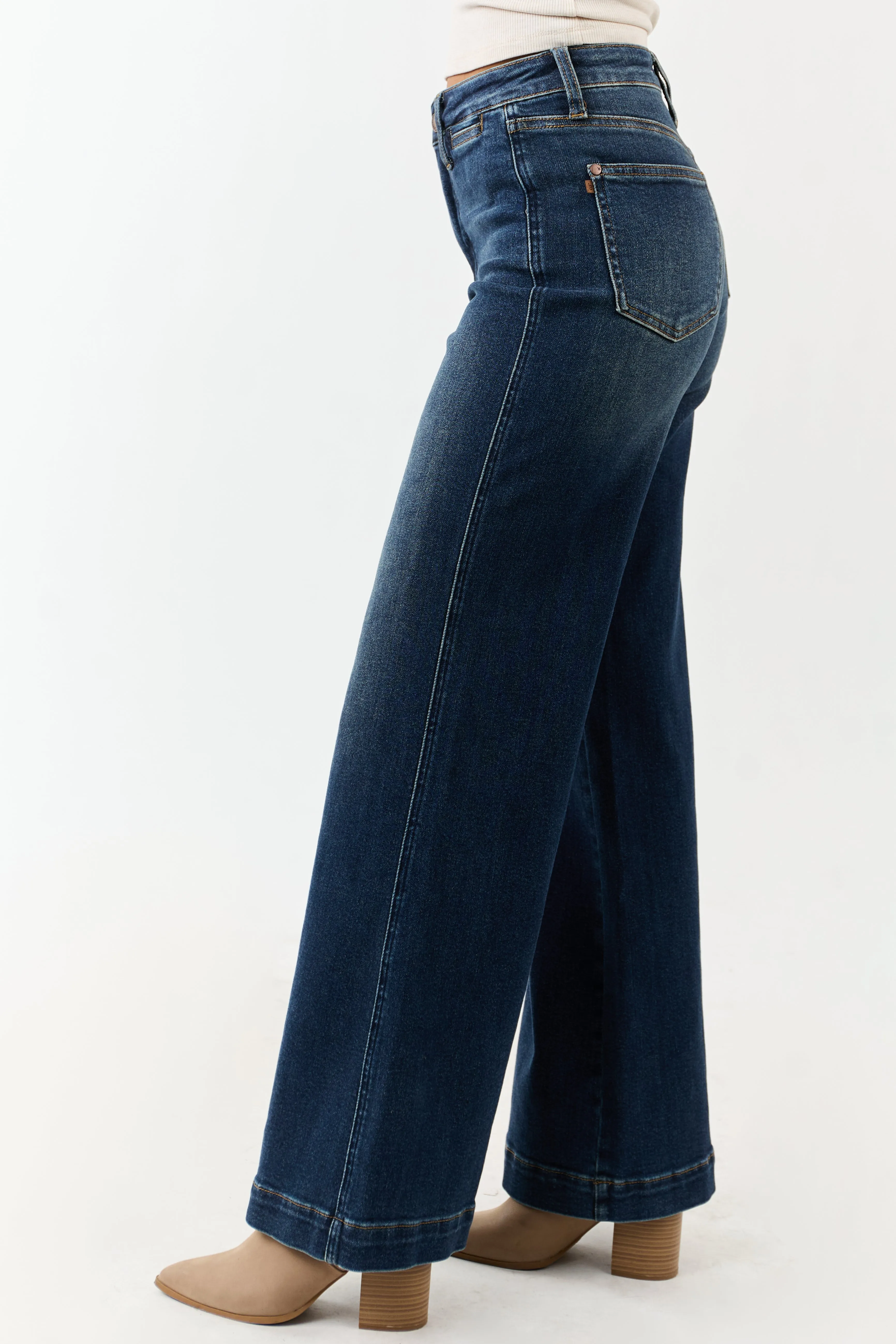 Judy Blue Dark Wash Tummy Control Stretchy Wide Jeans sold by Lime Lush product image thumbnail 3