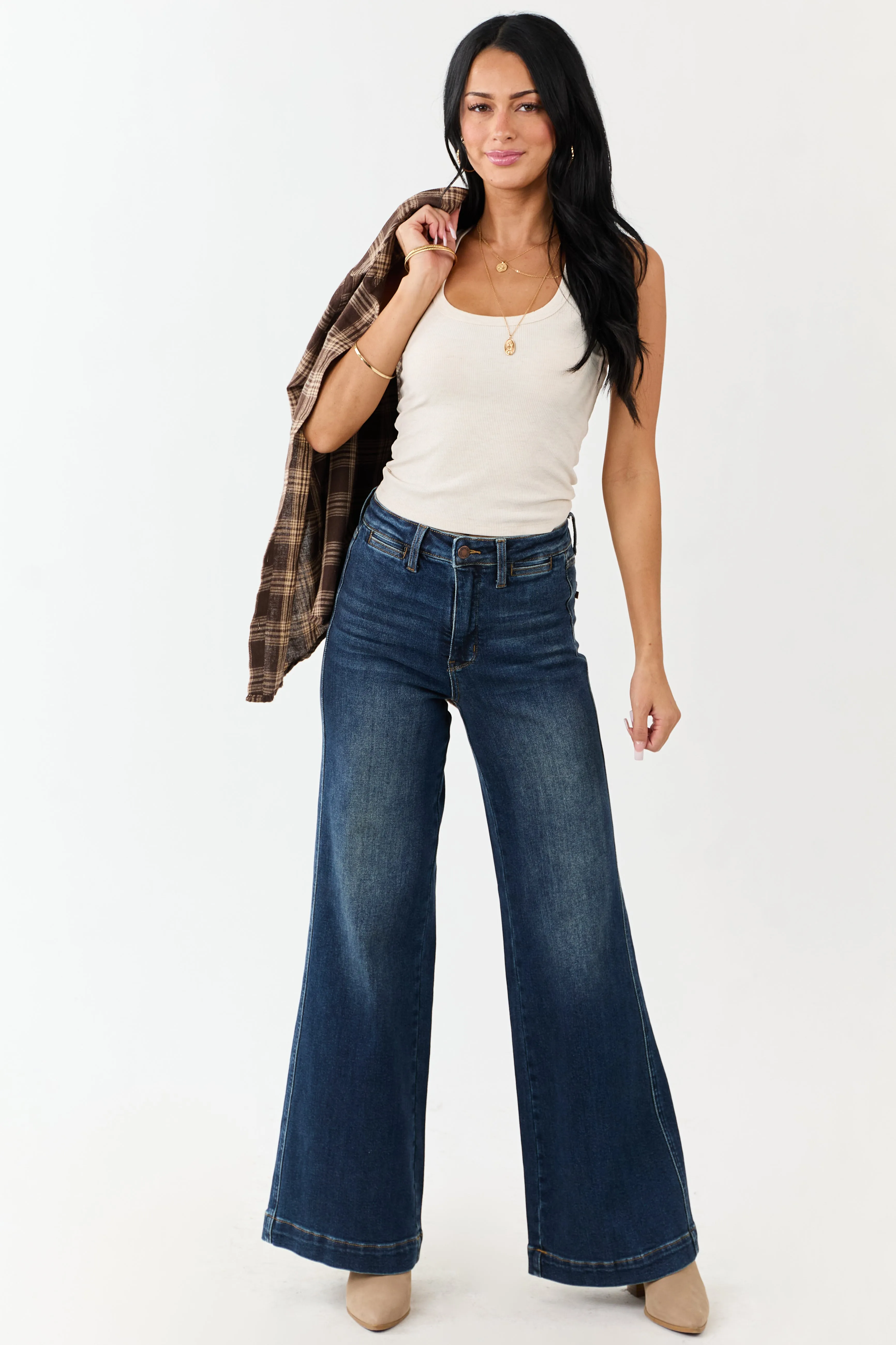 Judy Blue Dark Wash Tummy Control Stretchy Wide Jeans sold by Lime Lush product image thumbnail 2
