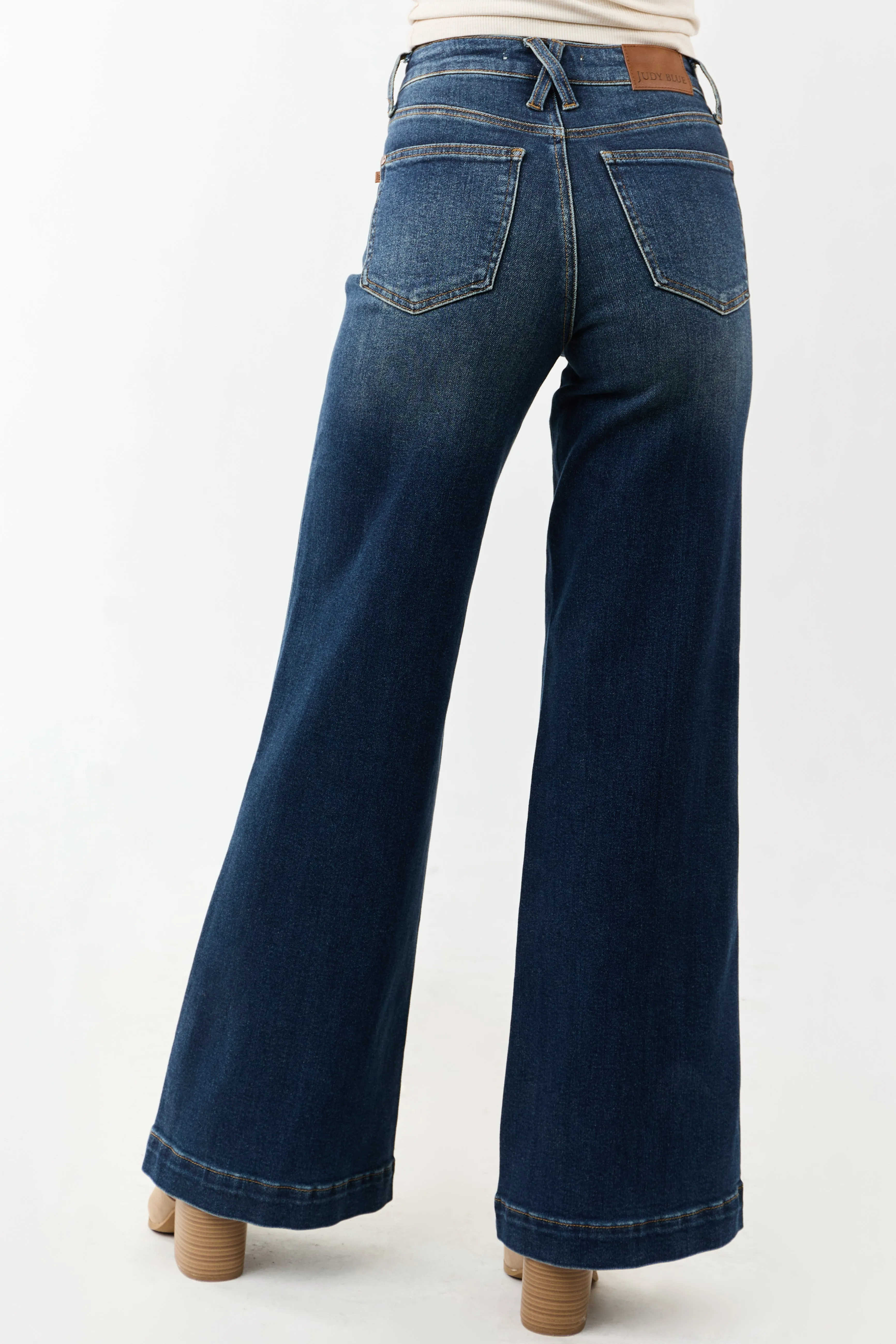 Judy Blue Dark Wash Tummy Control Stretchy Wide Jeans sold by Lime Lush product image thumbnail 4