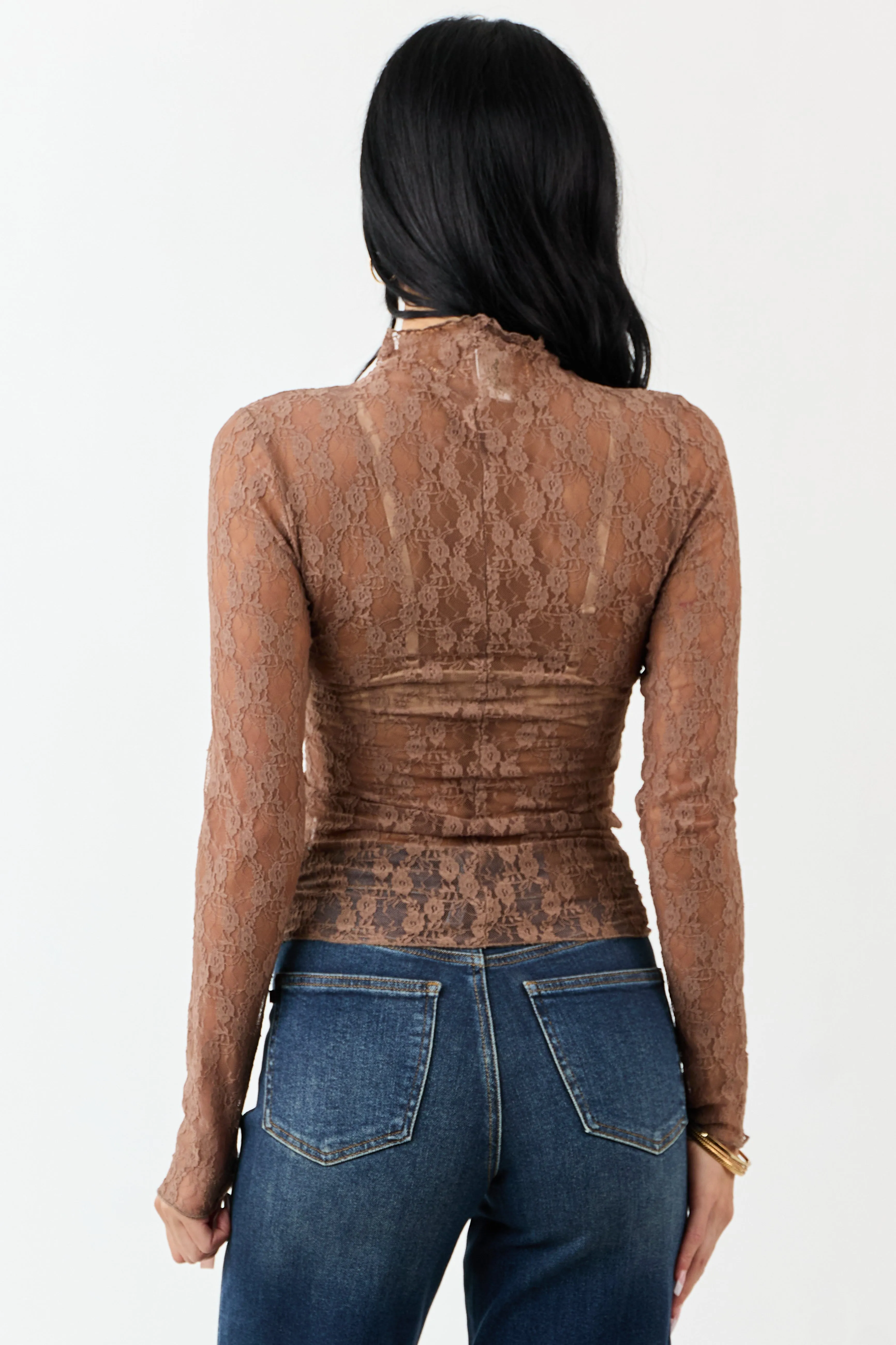 Coffee High Neck Long Sleeve Mesh Top sold by Lime Lush product image thumbnail 5