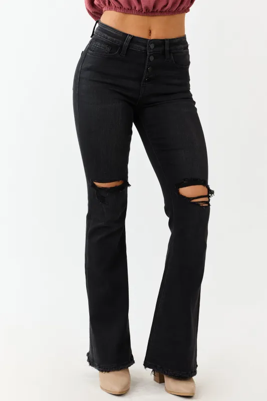 Black Washed Distressed Stretchy Tall Flare Jeans sold by Lime Lush