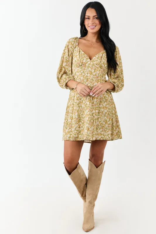 Lovelo Pistachio Floral 3/4 Bubble Sleeve Mini Dress sold by Lime Lush