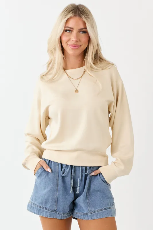 Buttercream Long Sleeve Crew Neck Knit Sweatshirt sold by Lime Lush