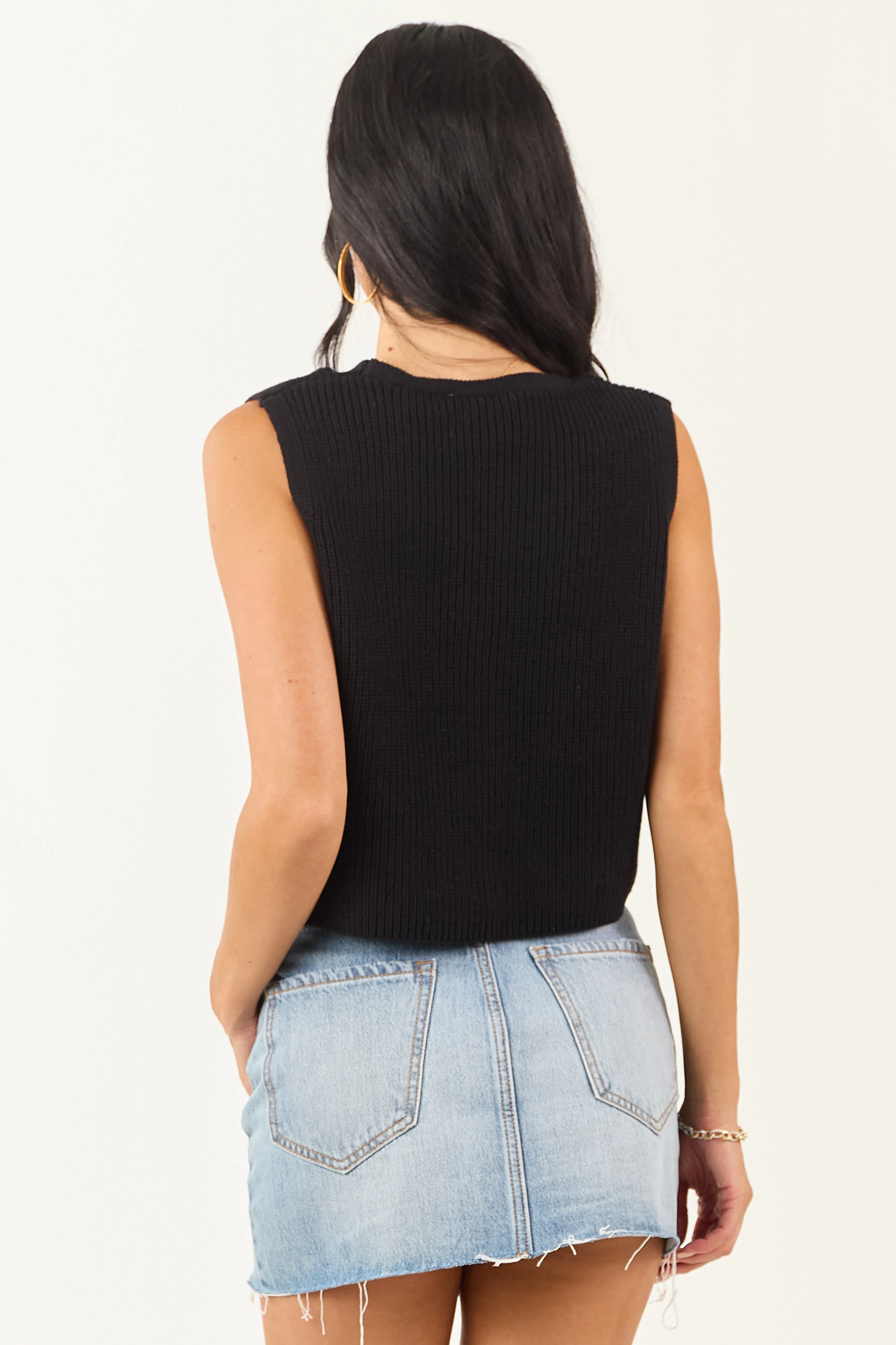 Black Ribbed Knit Cropped Button Up Sweater Vest sold by Lime Lush product image thumbnail 5