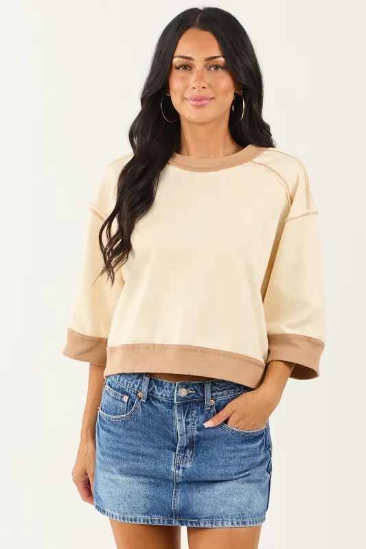 Entro Cream Contrast Trim Half Sleeve Knit Top sold by Lime Lush