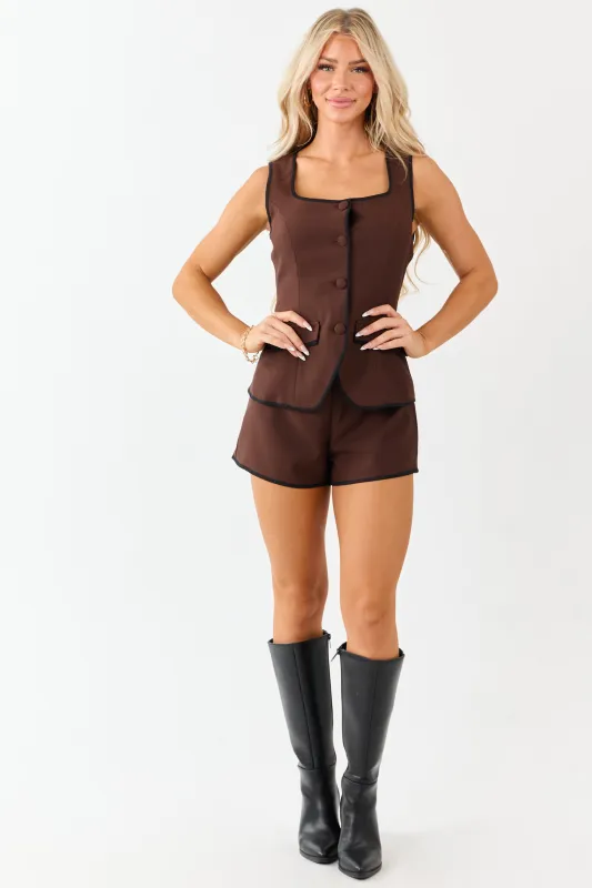 Cocoa Buttoned Vest Style Contrast Trim Romper sold by Lime Lush