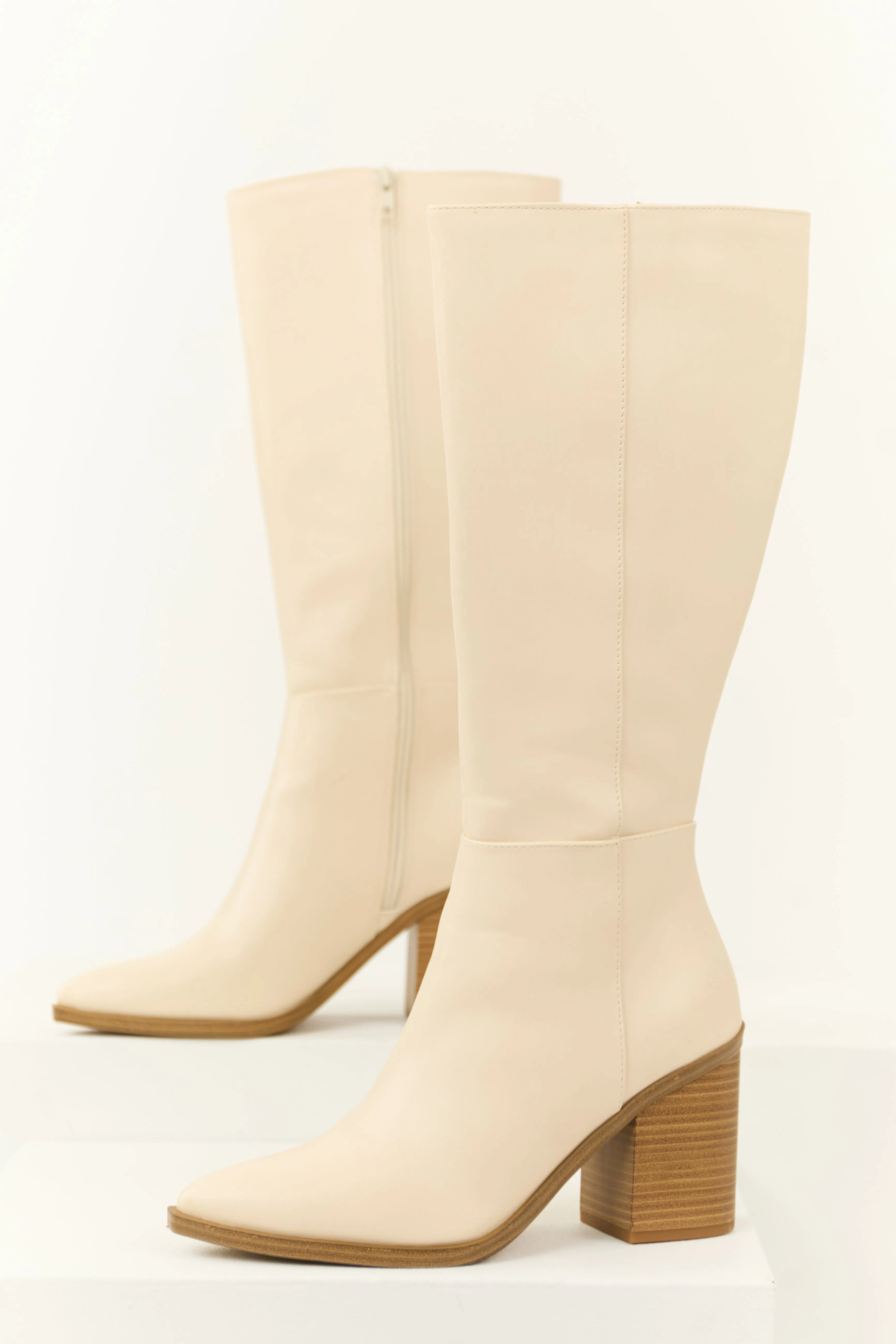 Almond Faux Leather Pointed Toe Tall Boots sold by Lime Lush