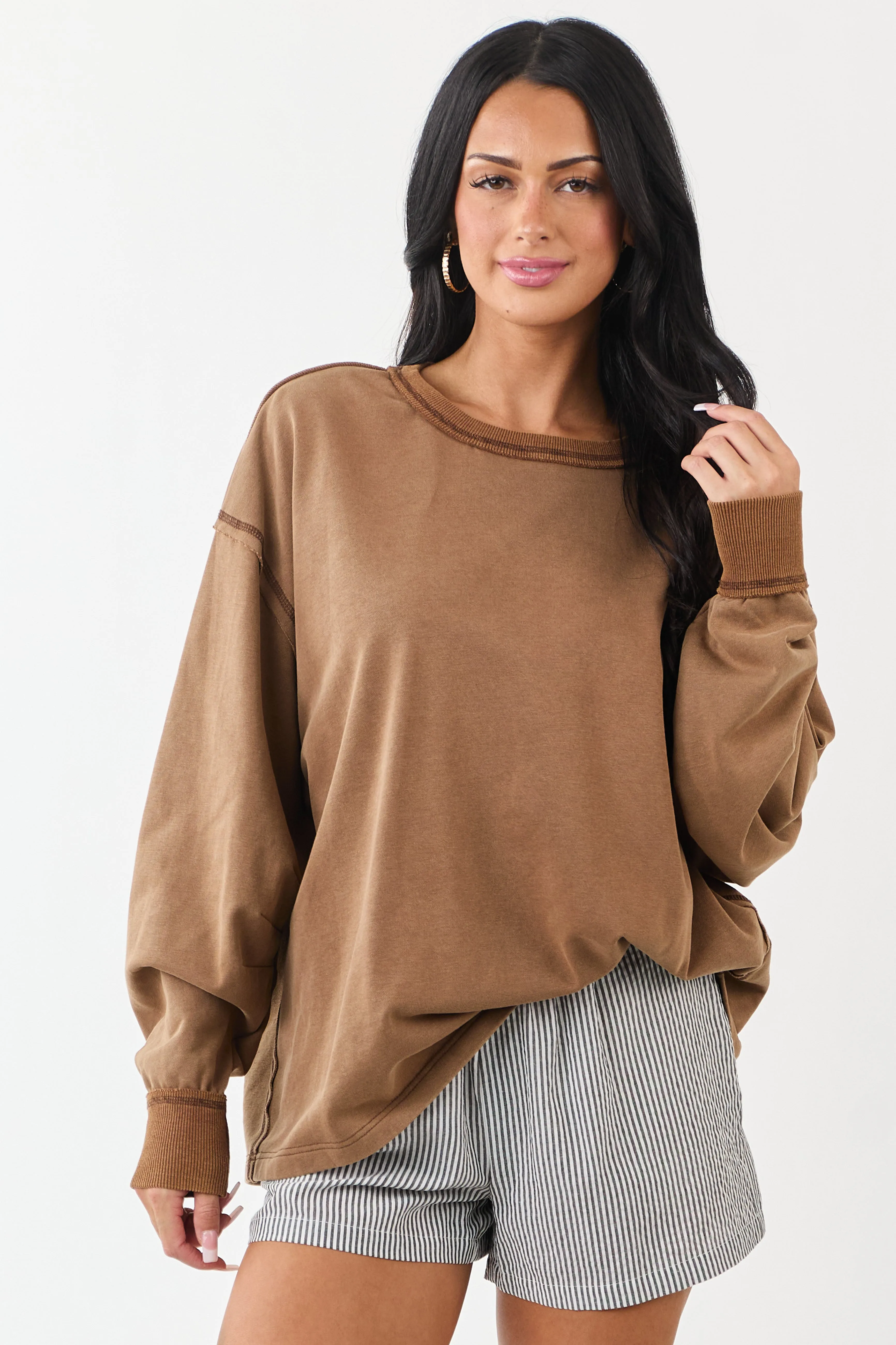 Sepia Relaxed Long Raglan Sleeve Crew Neck Top sold by Lime Lush