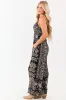 Black Abstract Floral Print Twist Front Jumpsuit sold by Lime Lush