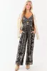 Black Abstract Floral Print Twist Front Jumpsuit sold by Lime Lush
