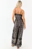 Black Abstract Floral Print Twist Front Jumpsuit sold by Lime Lush