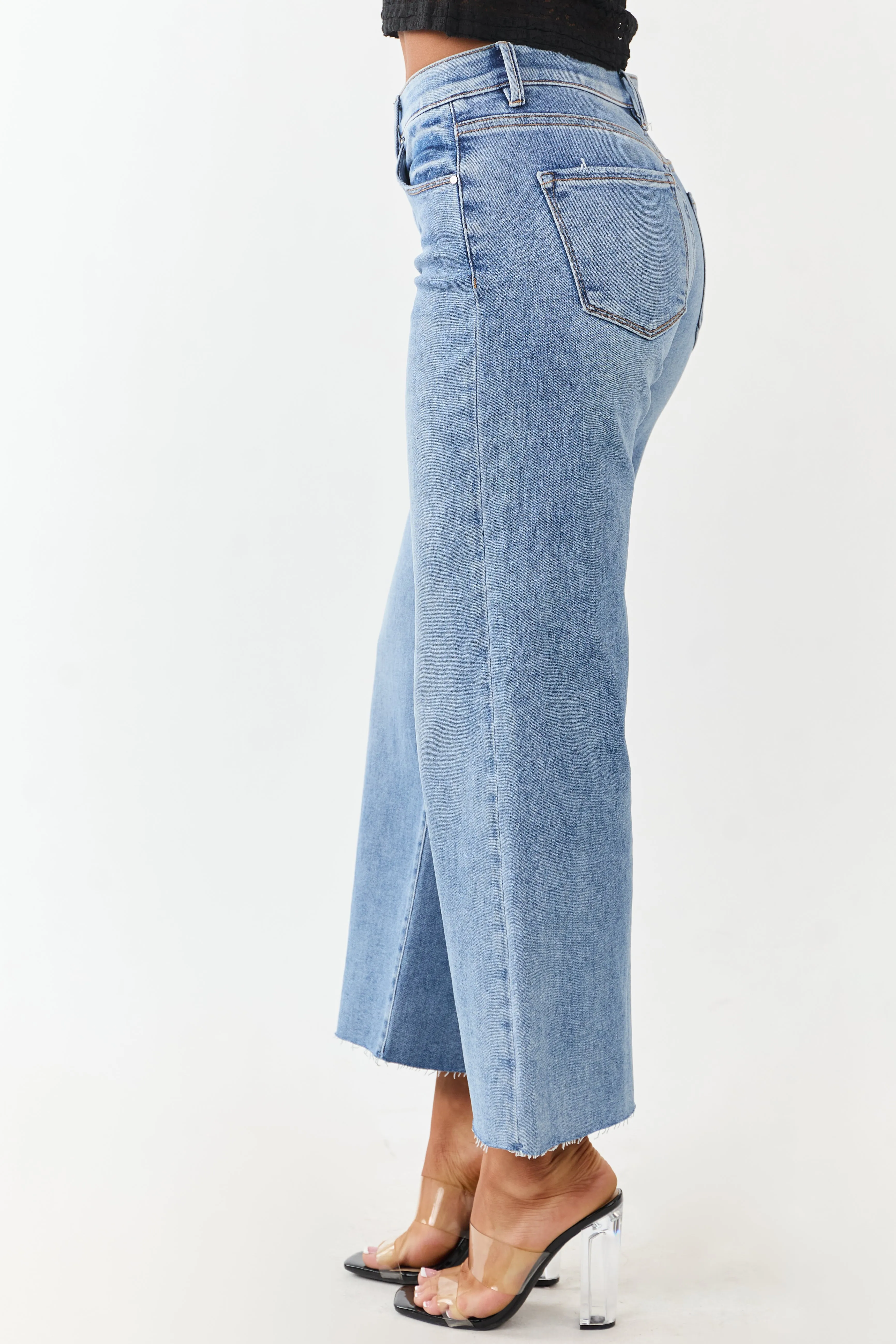 Risen Tummy Control Stretchy Wide Leg Crop Jeans sold by Lime Lush product image thumbnail 3
