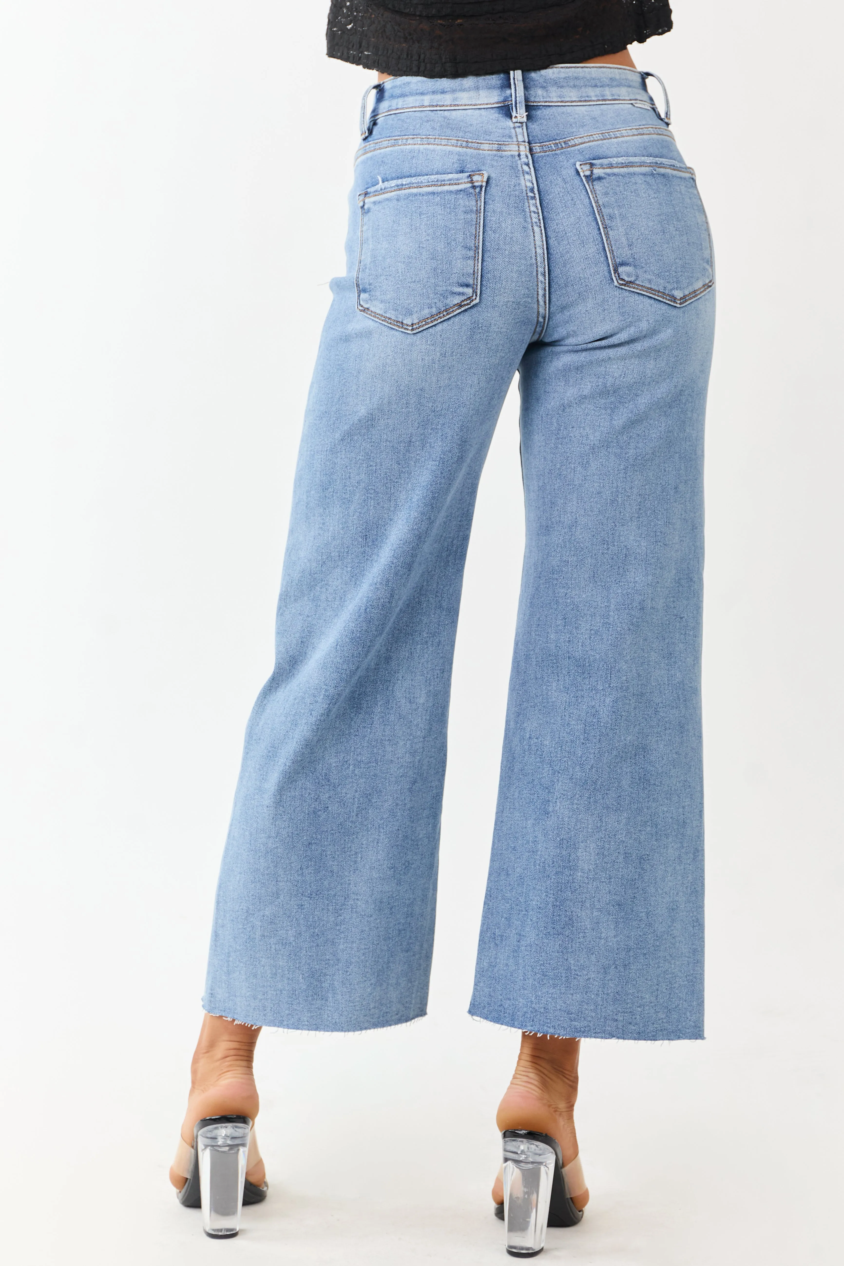 Risen Tummy Control Stretchy Wide Leg Crop Jeans sold by Lime Lush product image thumbnail 4