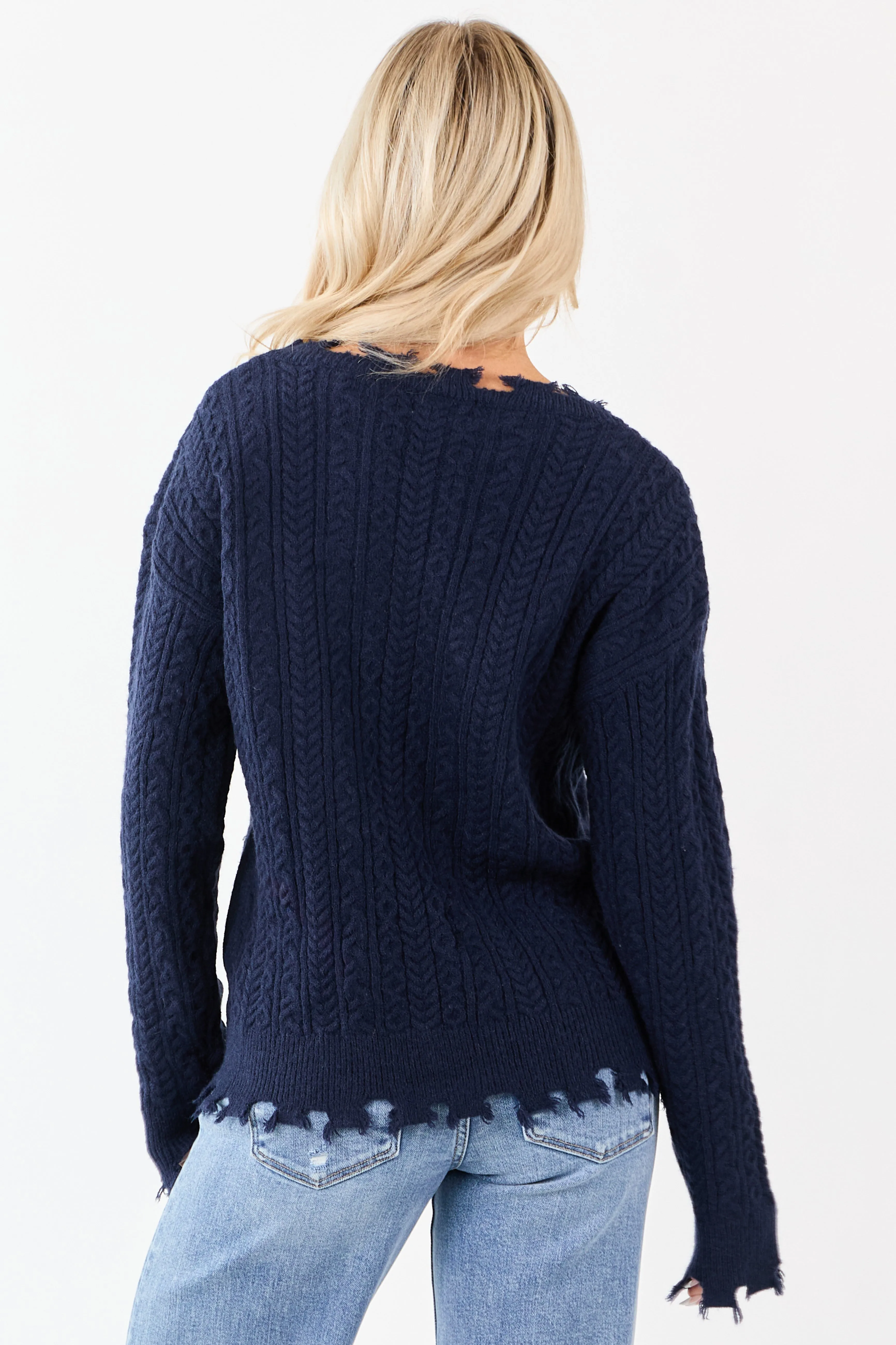 Navy American Flag Graphic Shredded Trim Sweater sold by Lime Lush product image thumbnail 5