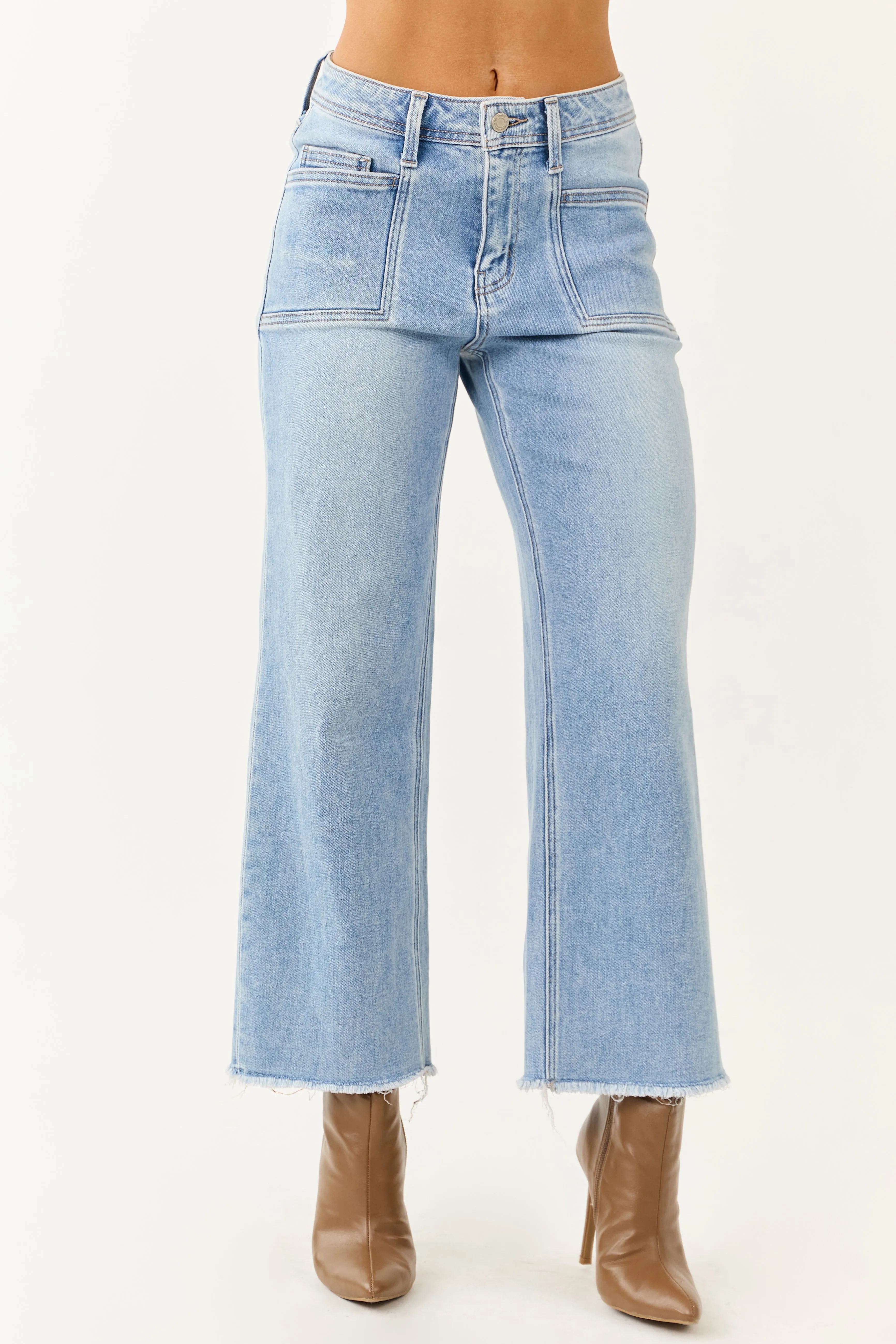 Vervet Light Wash Slim Wide Stretchy Crop Jeans sold by Lime Lush