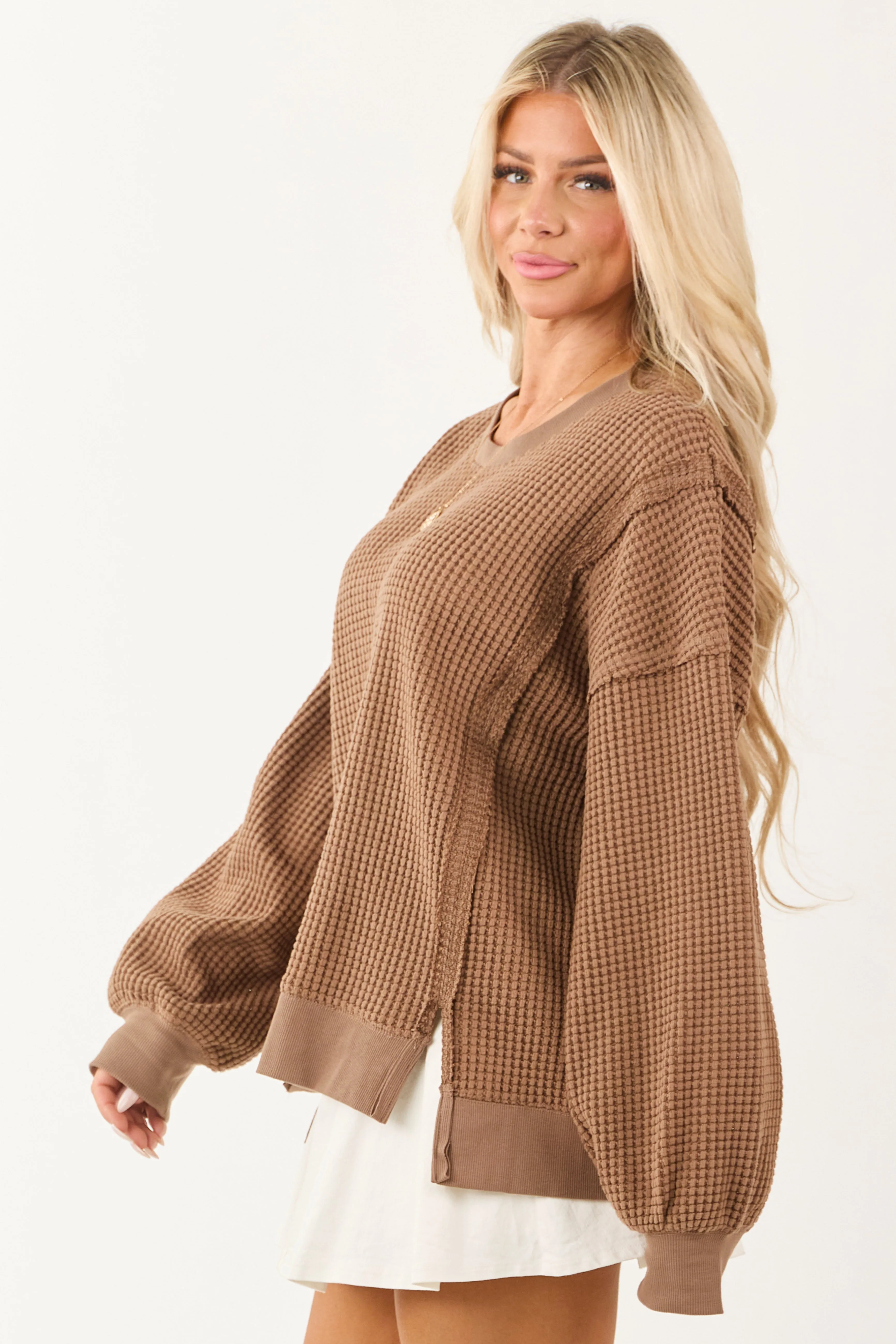 Coffee Waffle Knit Relaxed Long Sleeve Top sold by Lime Lush product image thumbnail 5