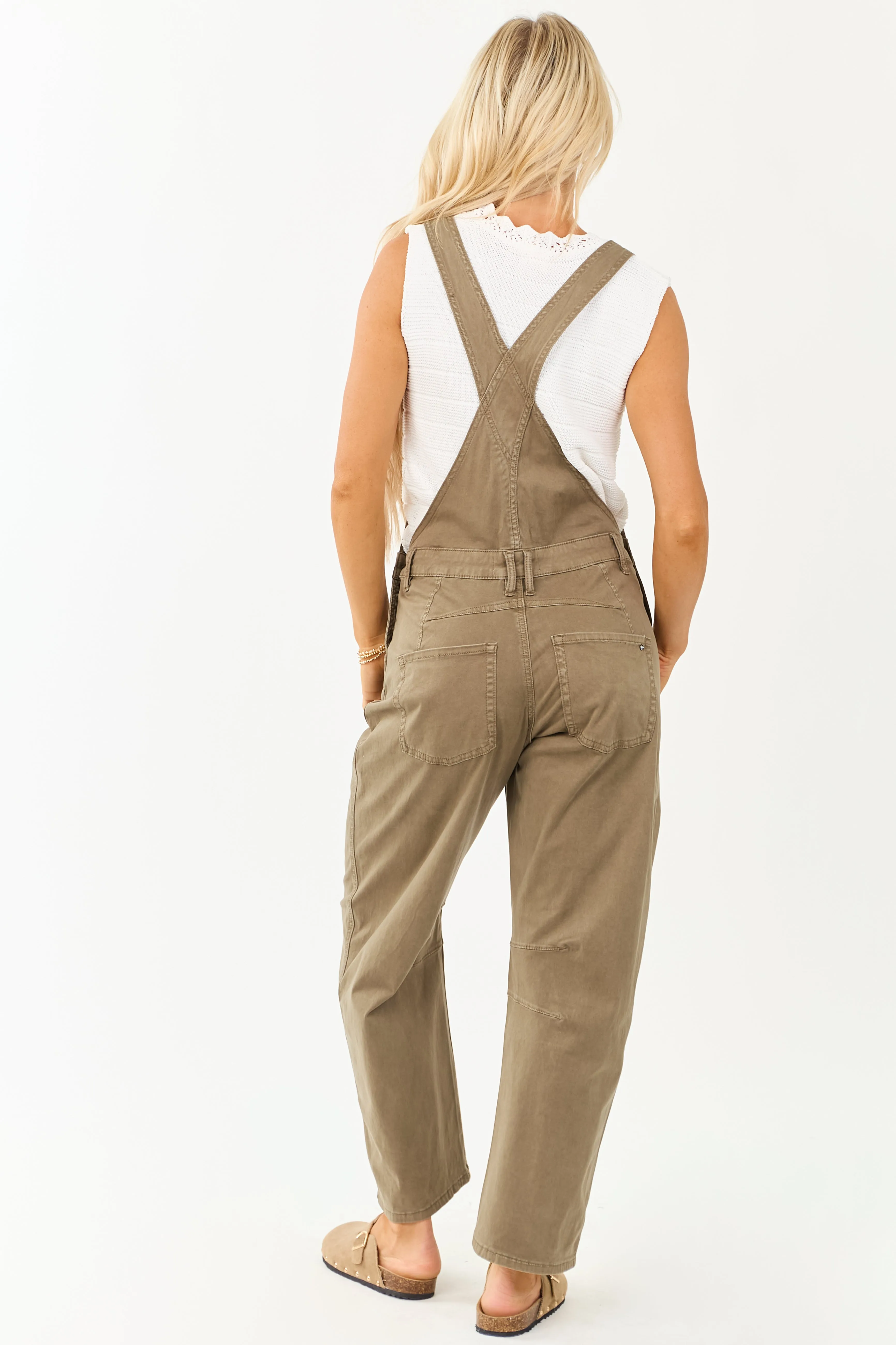 Mica Denim Olive Soft Tapered Wide Leg Overalls sold by Lime Lush product image thumbnail 5