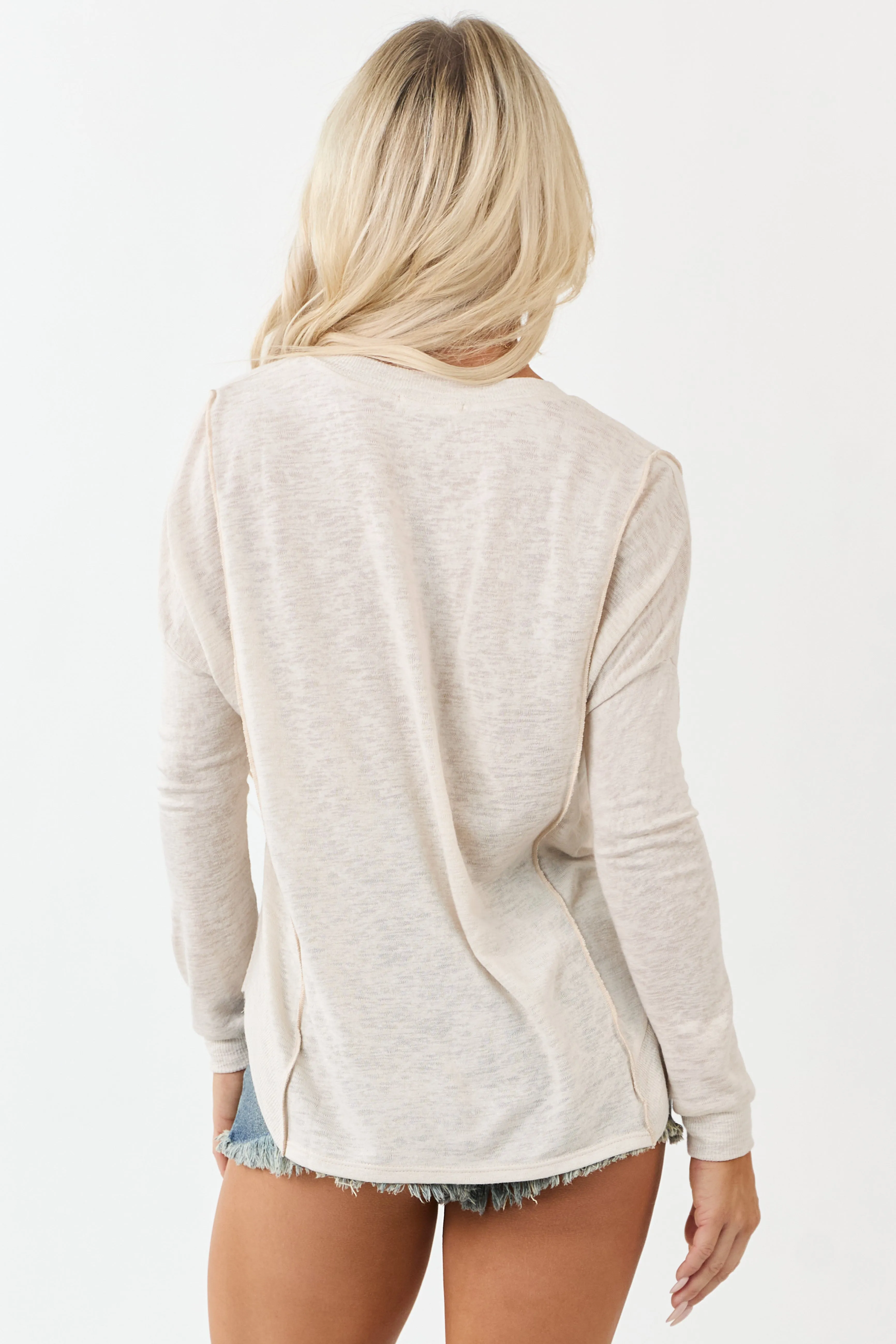 Champagne V Neck Long Sleeve Soft Knit Top sold by Lime Lush product image thumbnail 5