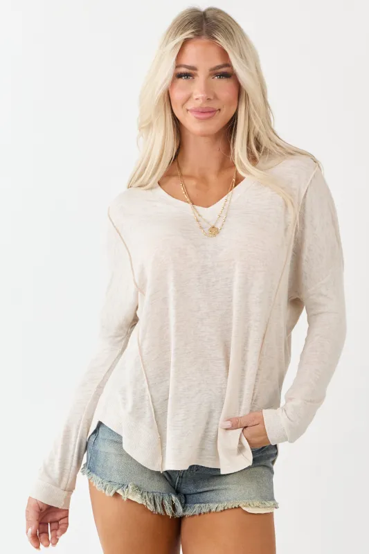 Champagne V Neck Long Sleeve Soft Knit Top sold by Lime Lush