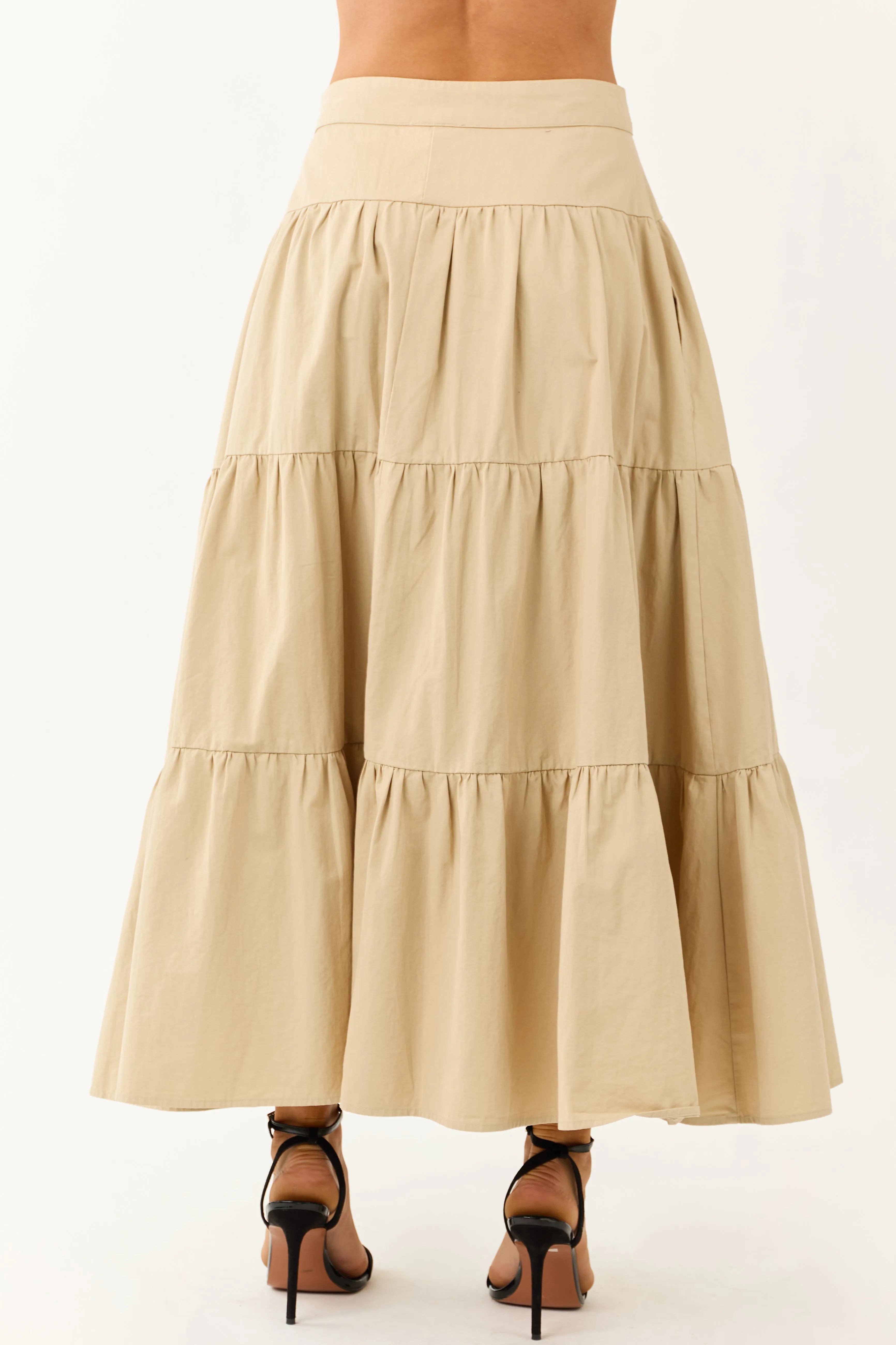 Sand Button Fly Tiered Cotton Maxi Skirt sold by Lime Lush product image thumbnail 4