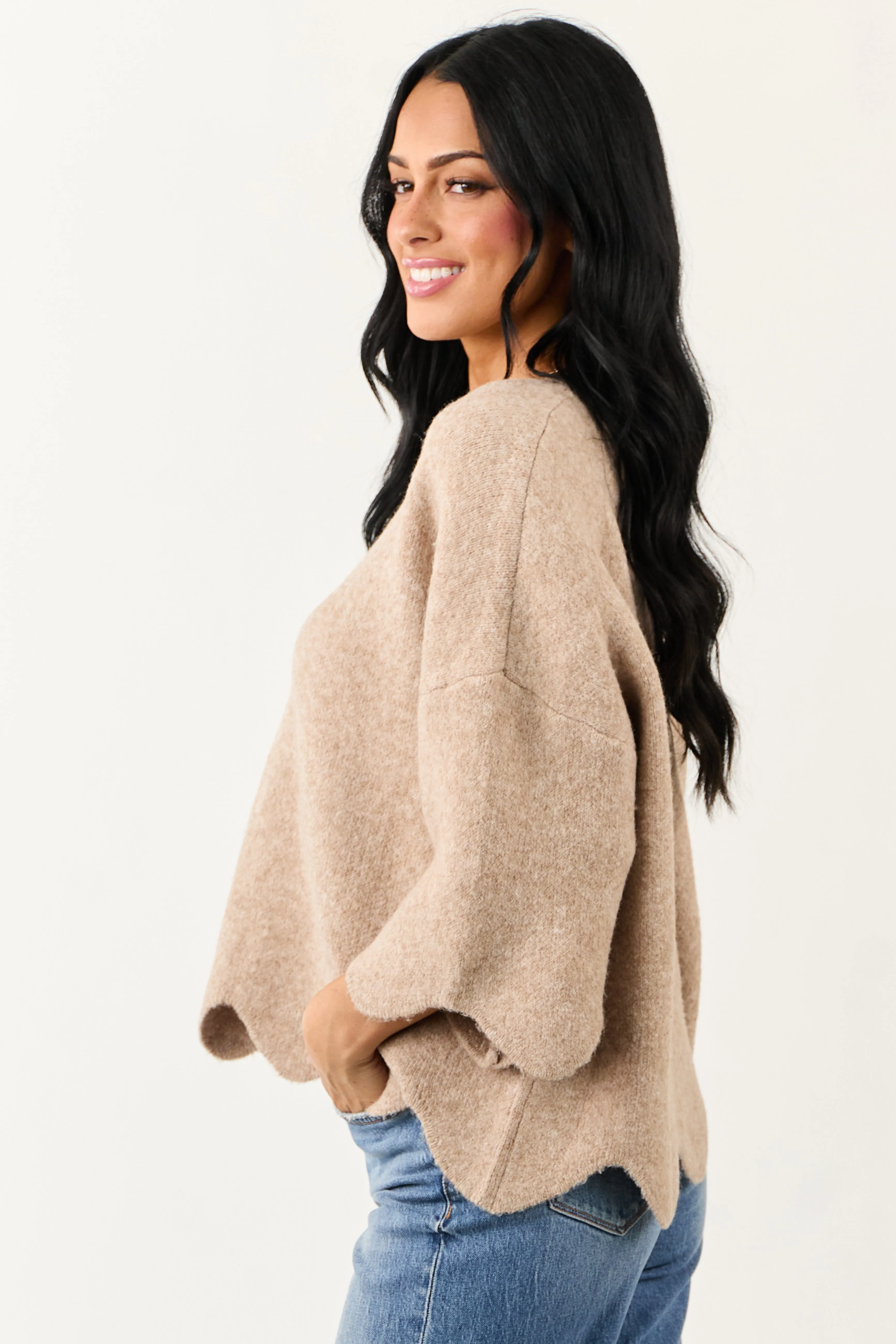 Entro Latte Scalloped Trim Half Sleeve Sweater Top sold by Lime Lush product image thumbnail 4