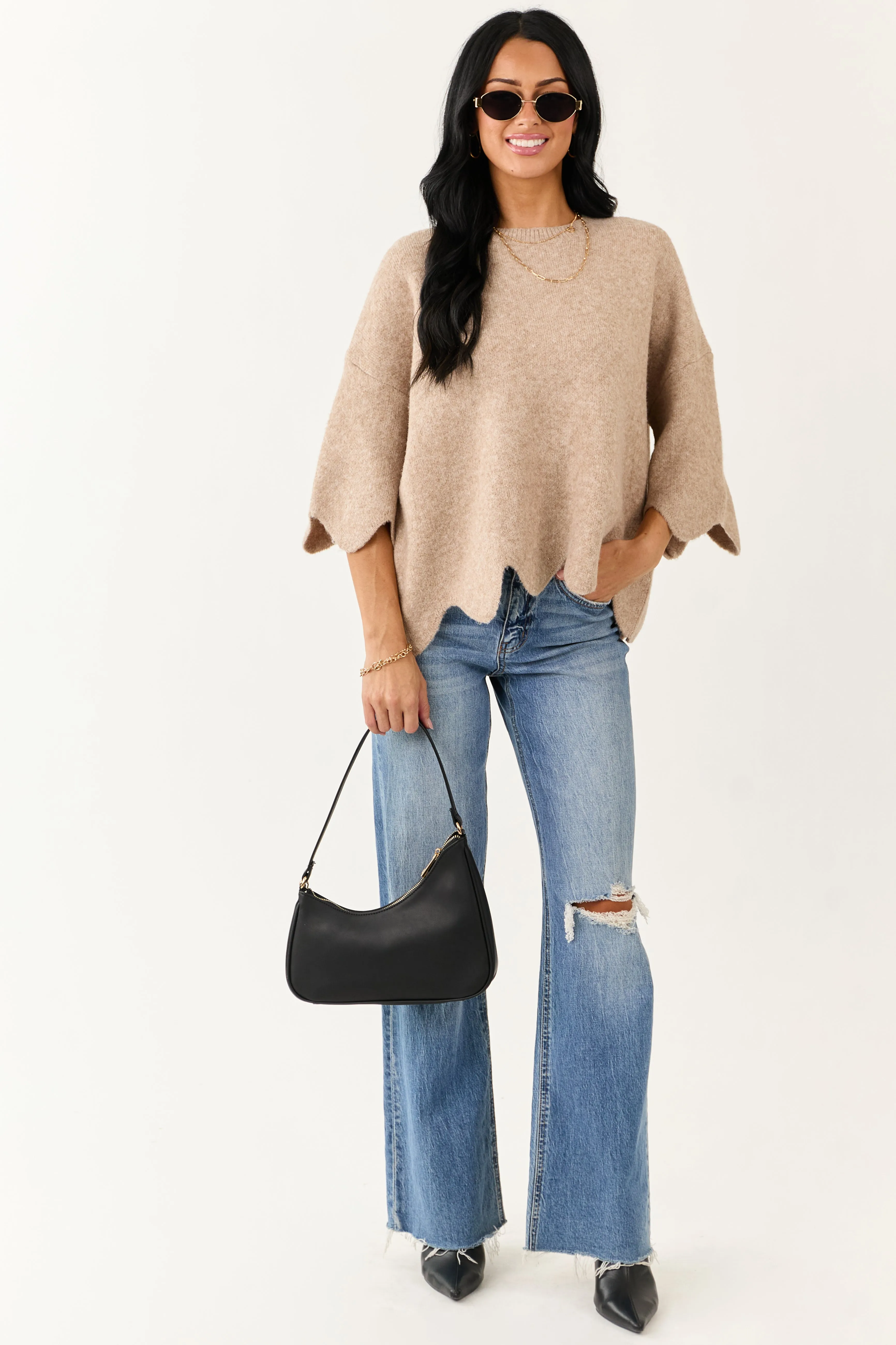 Entro Latte Scalloped Trim Half Sleeve Sweater Top sold by Lime Lush product image thumbnail 2