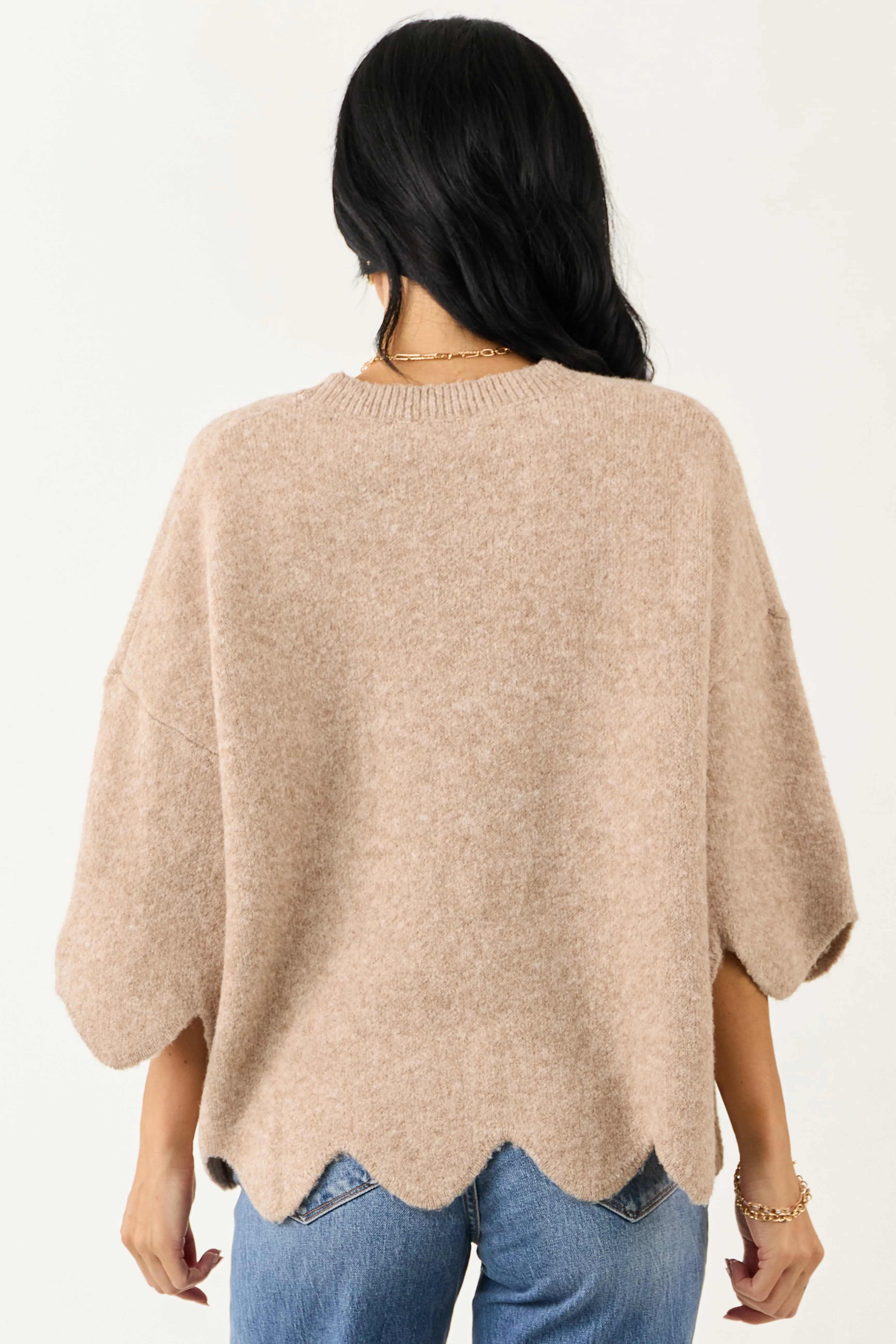 Entro Latte Scalloped Trim Half Sleeve Sweater Top sold by Lime Lush product image thumbnail 5