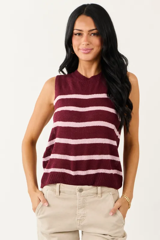 Mahogany and Mauve Striped Sweater Tank Top sold by Lime Lush