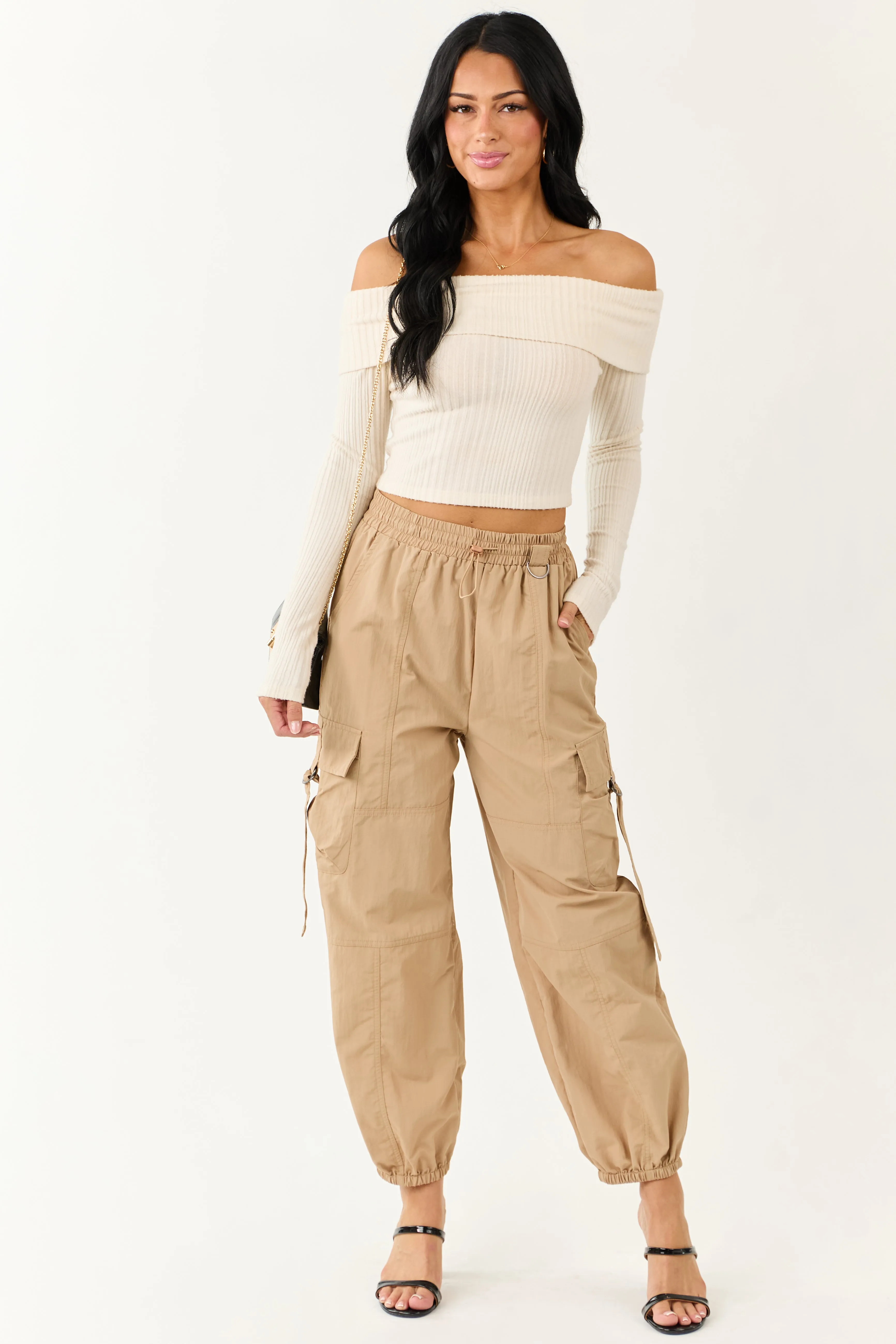 Sand Drawstring Waistband Cargo Jogger Pants sold by Lime Lush
