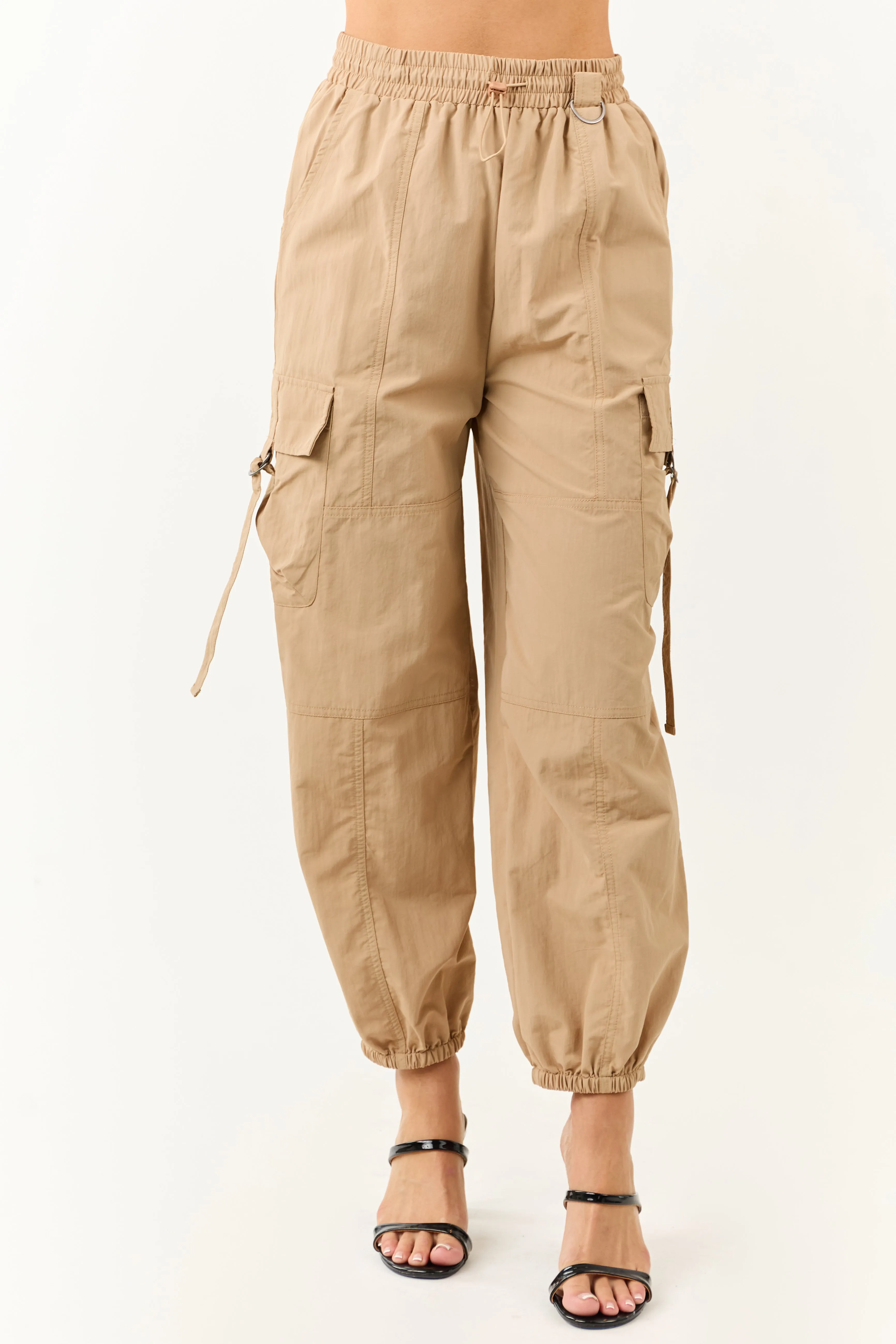 Sand Drawstring Waistband Cargo Jogger Pants sold by Lime Lush product image thumbnail 2