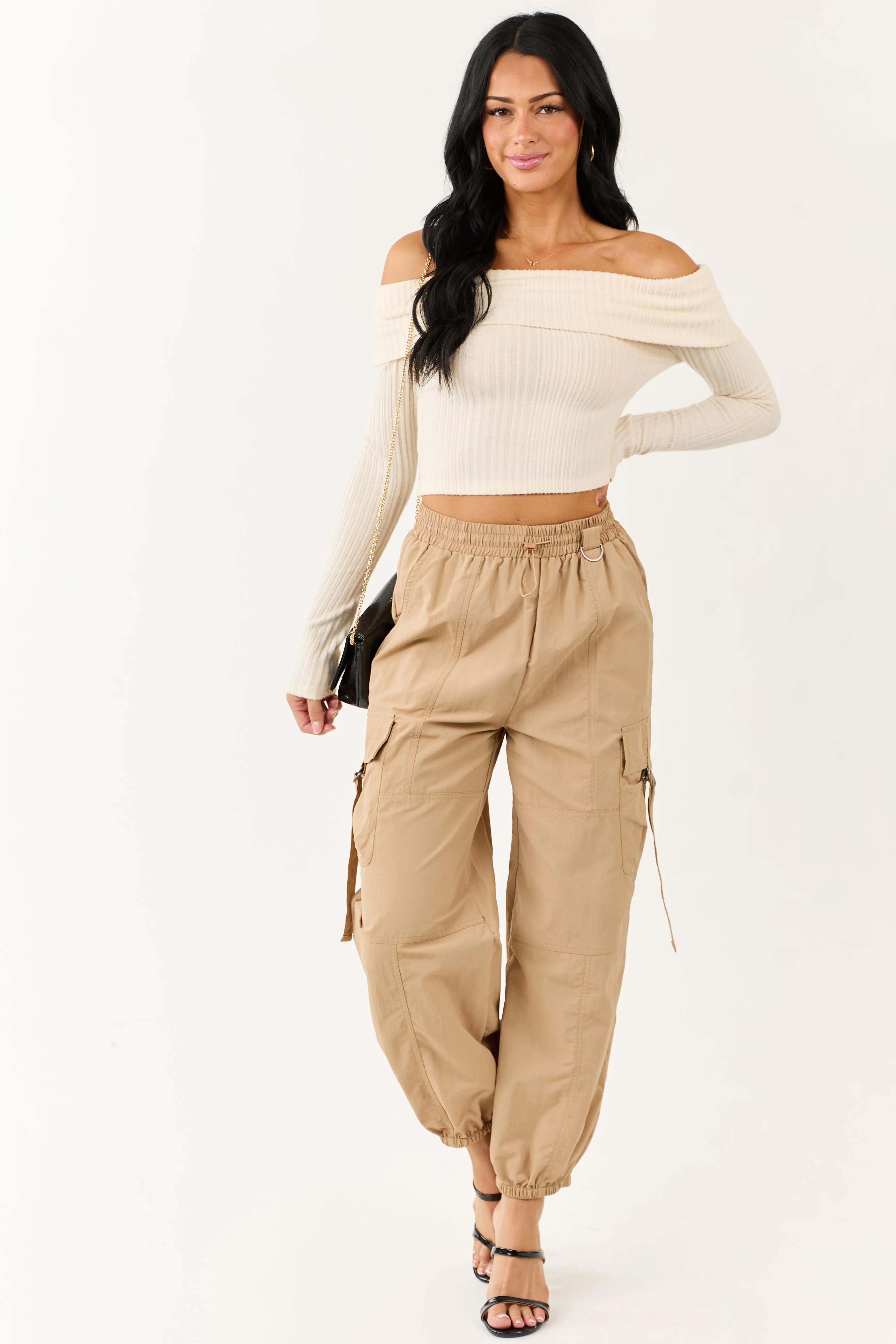Sand Drawstring Waistband Cargo Jogger Pants sold by Lime Lush product image thumbnail 5