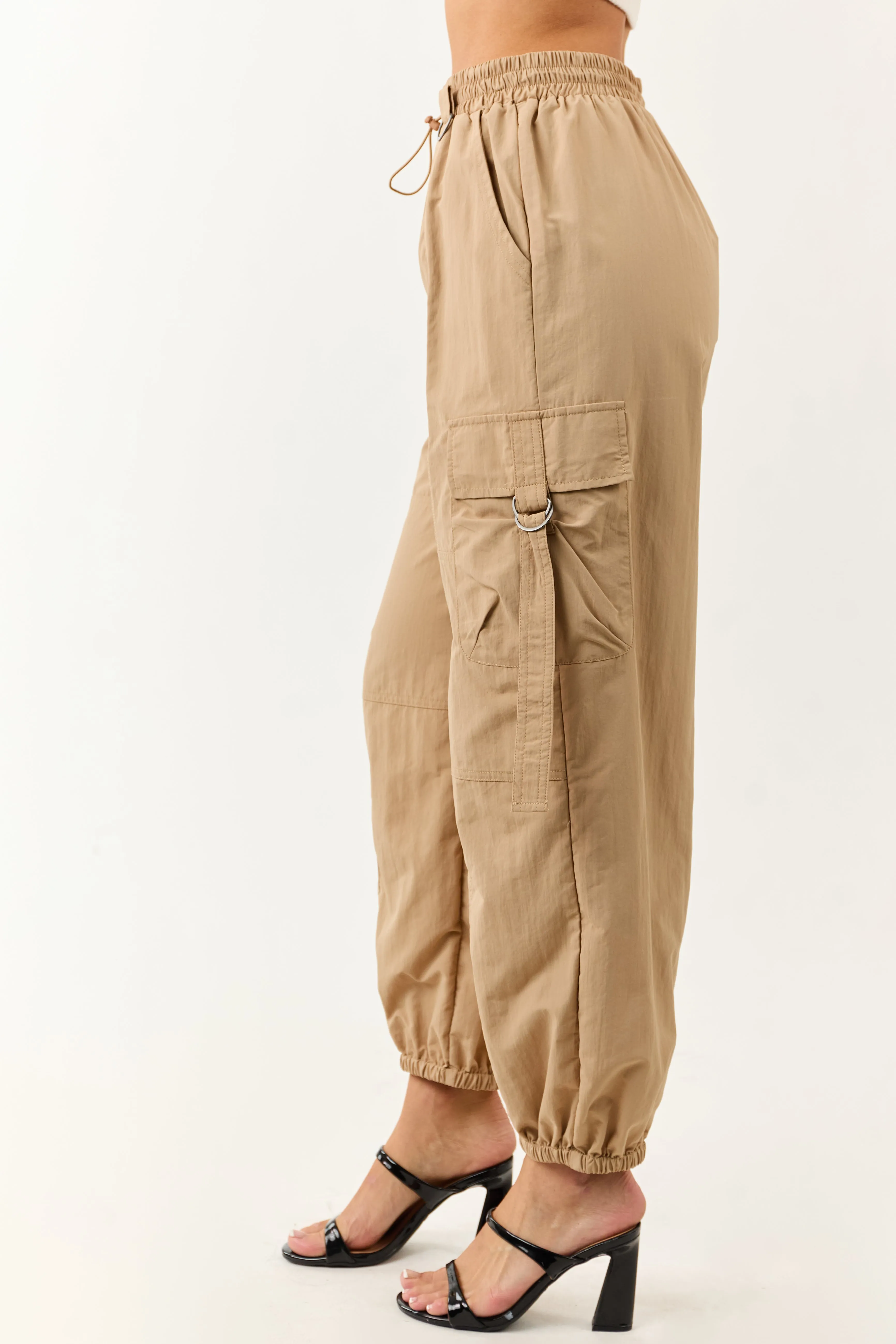 Sand Drawstring Waistband Cargo Jogger Pants sold by Lime Lush product image thumbnail 3