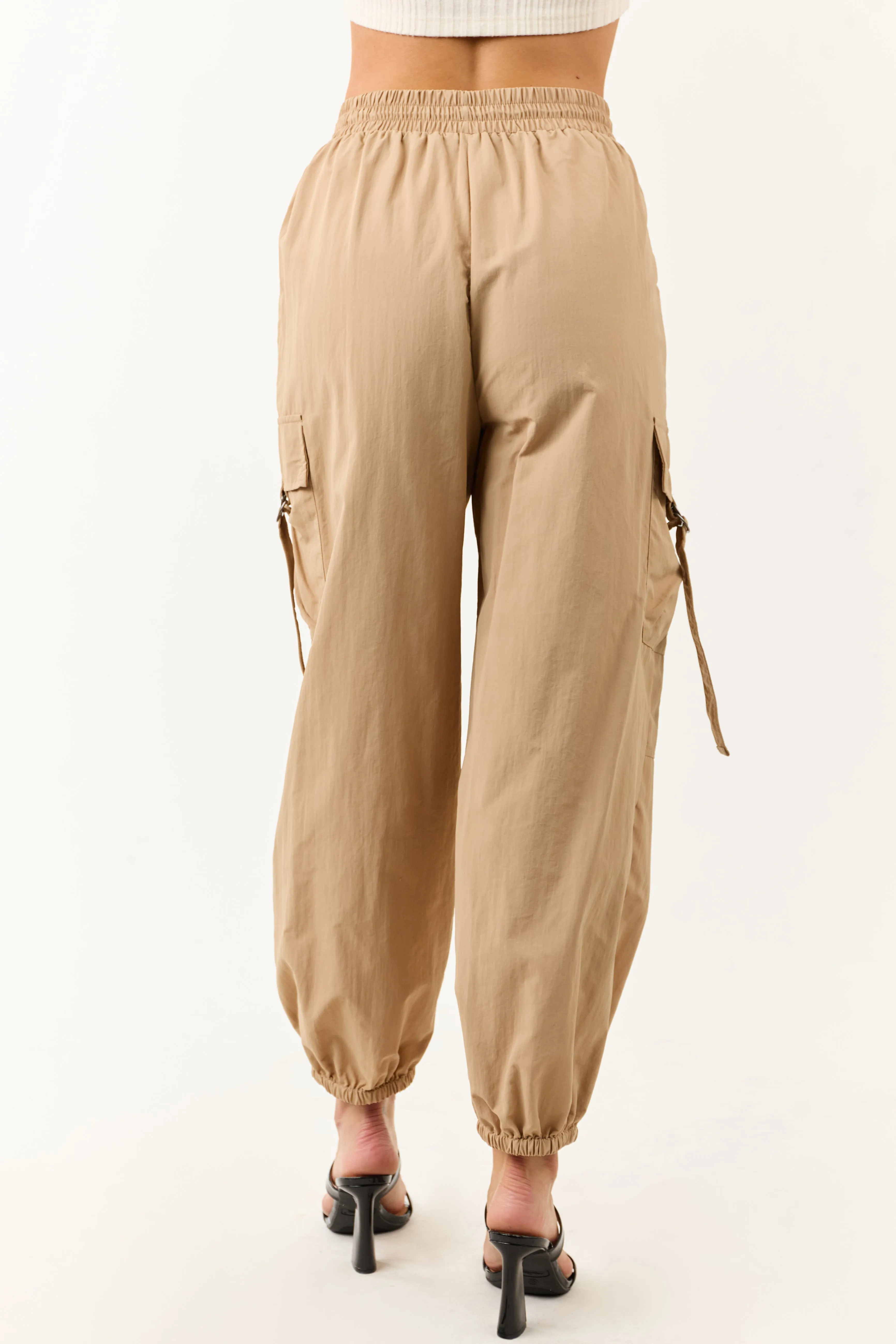 Sand Drawstring Waistband Cargo Jogger Pants sold by Lime Lush product image thumbnail 4