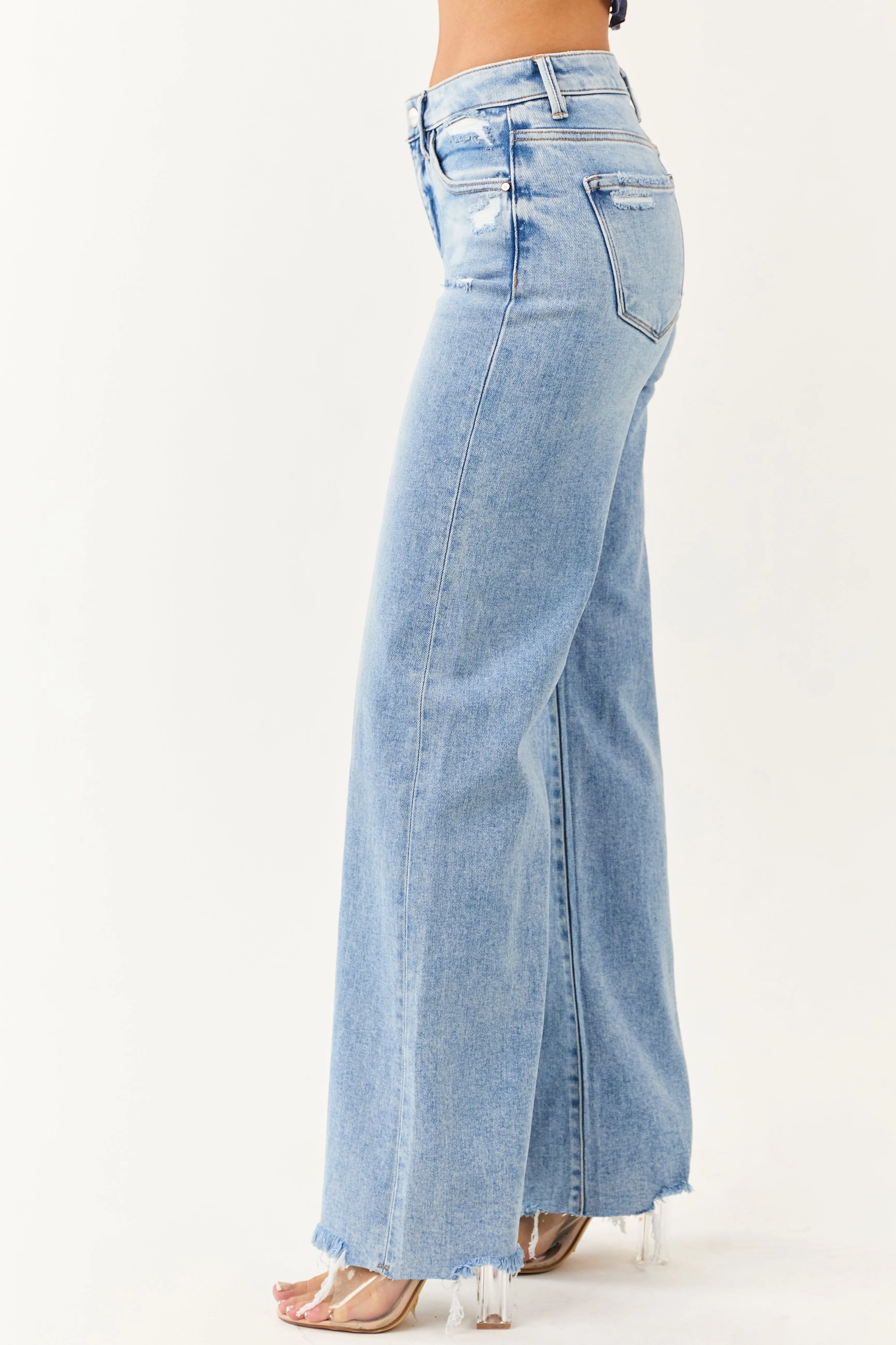 Risen Light Stretchy Tummy Control Wide Leg Jeans sold by Lime Lush product image thumbnail 4