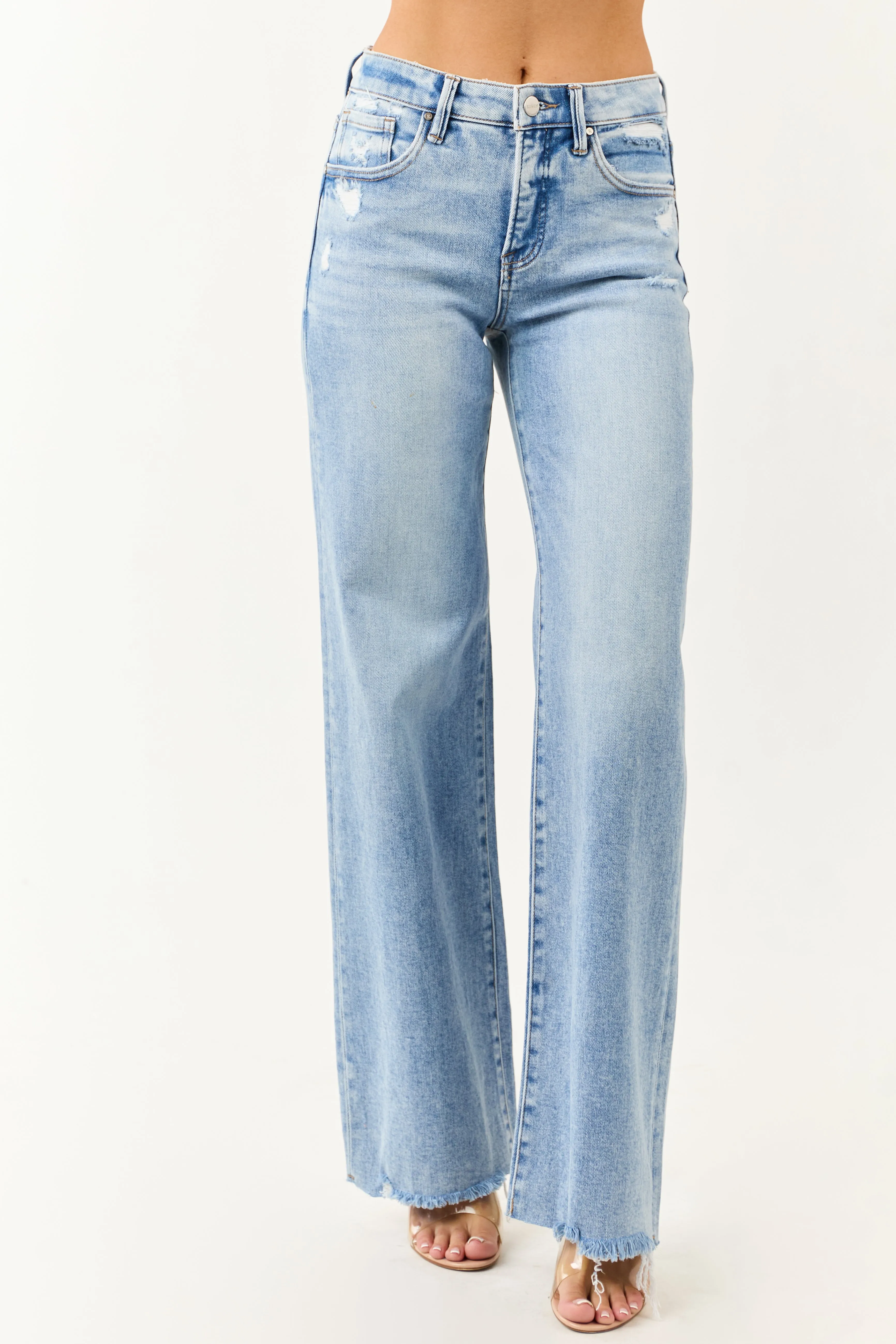 Risen Light Stretchy Tummy Control Wide Leg Jeans sold by Lime Lush product image thumbnail 3