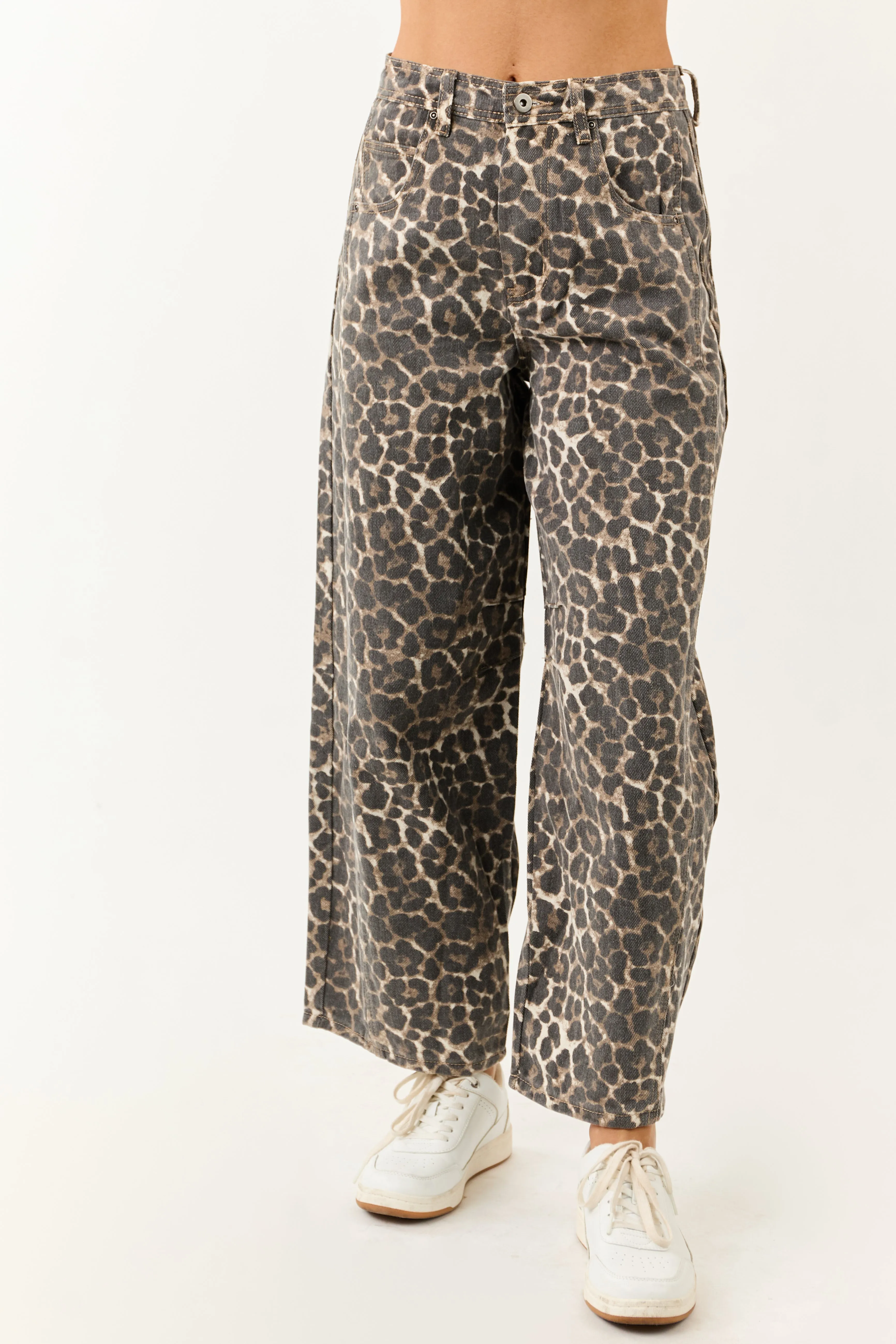 Cocoa Washed Leopard Print Barrel Jeans sold by Lime Lush product image thumbnail 2