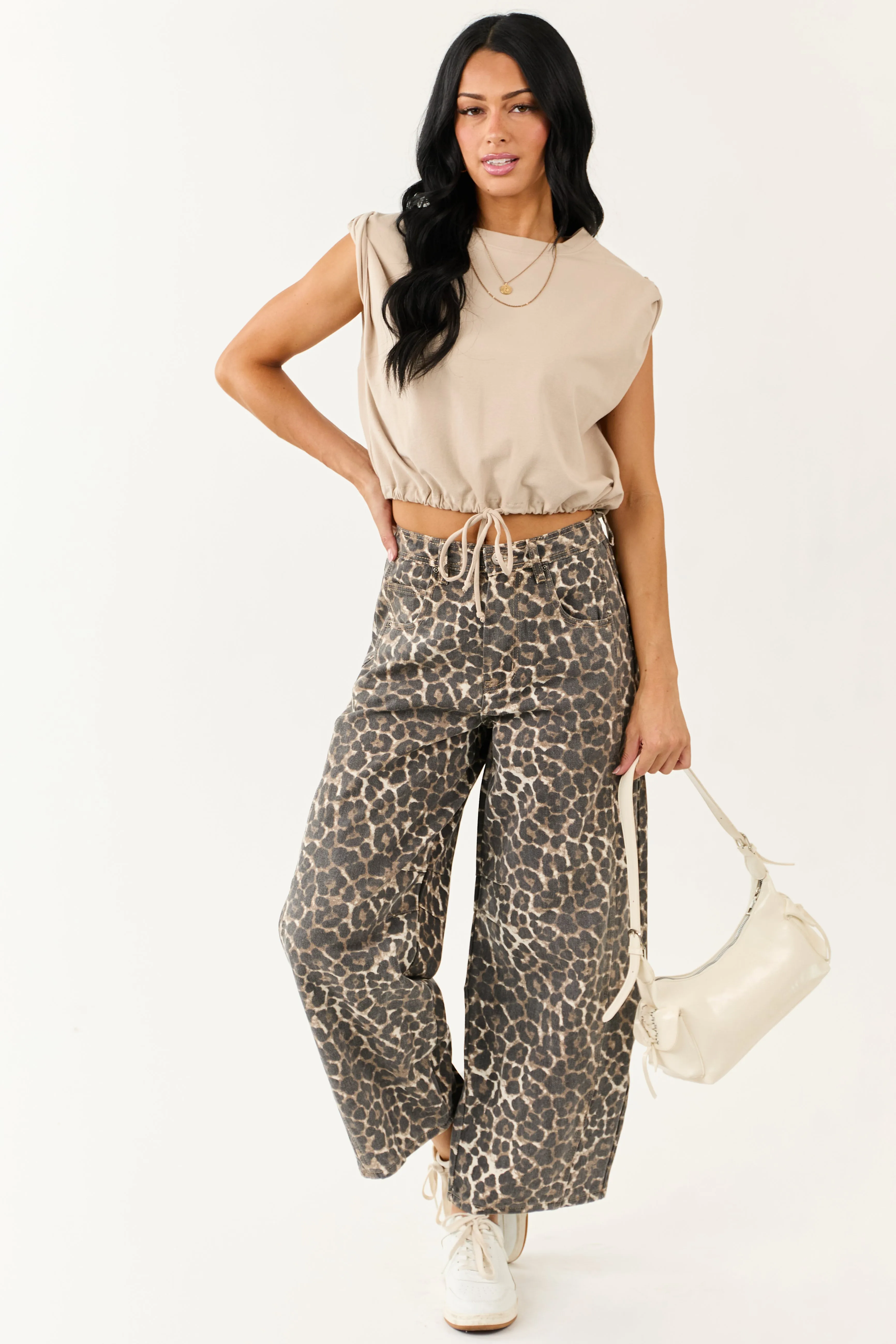 Cocoa Washed Leopard Print Barrel Jeans sold by Lime Lush product image thumbnail 5