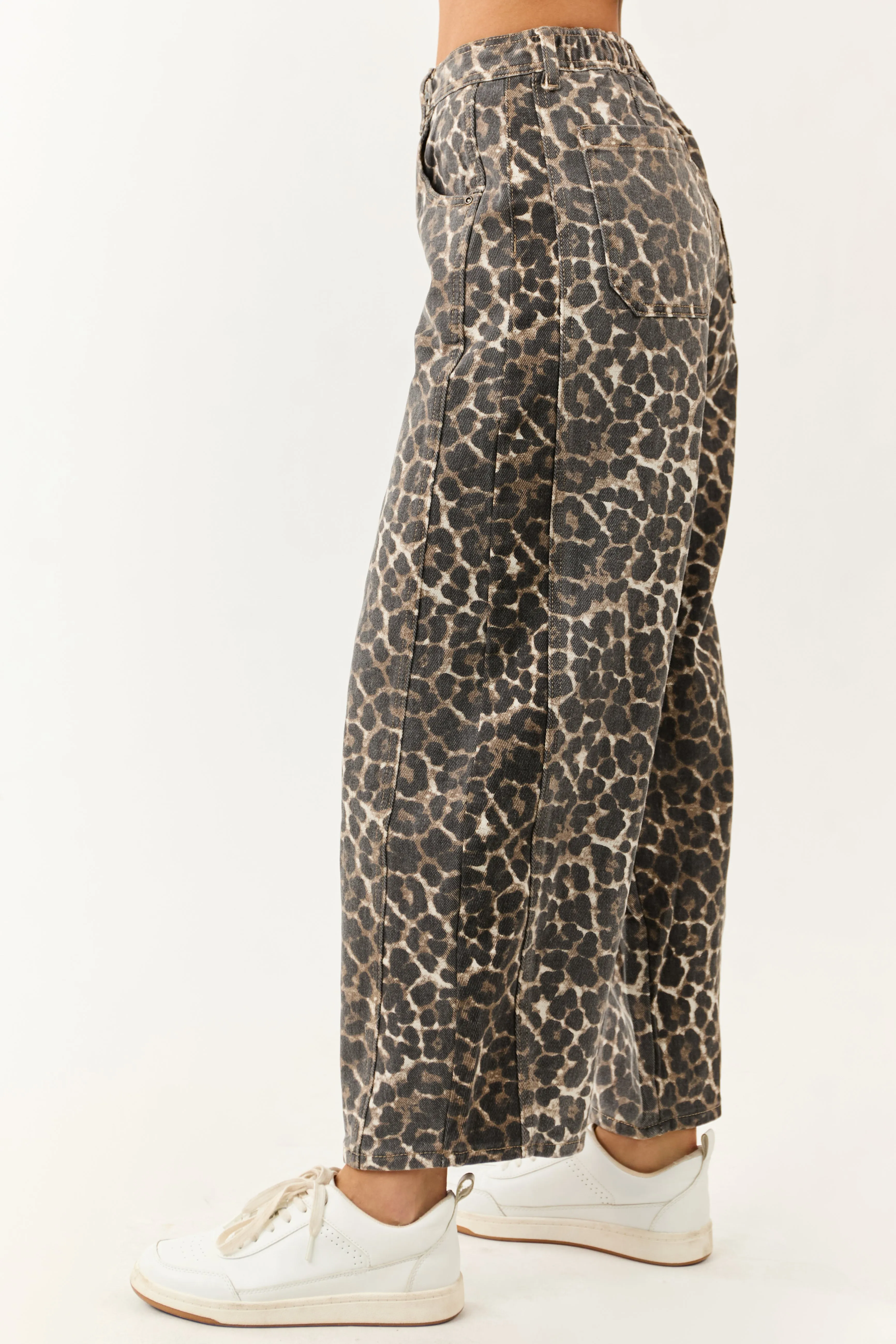 Cocoa Washed Leopard Print Barrel Jeans sold by Lime Lush product image thumbnail 3