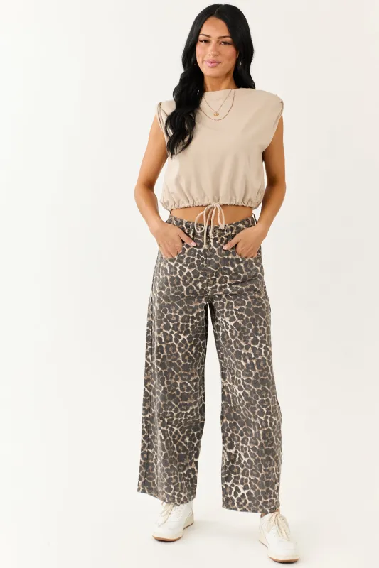 Cocoa Washed Leopard Print Barrel Jeans sold by Lime Lush