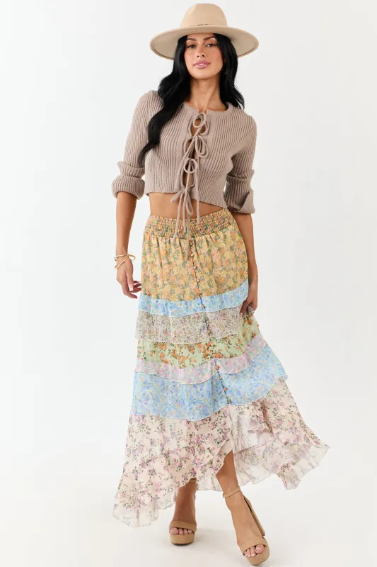 Lemon Multiprint Floral Ruffle Chiffon Maxi Skirt sold by Lime Lush