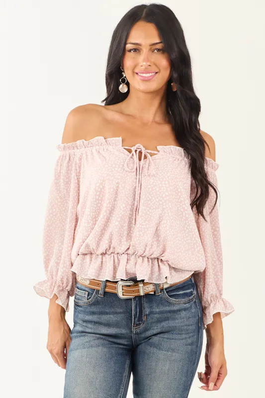 Dusty Blush Pebble Print Off Shoulder Crop Top sold by Lime Lush