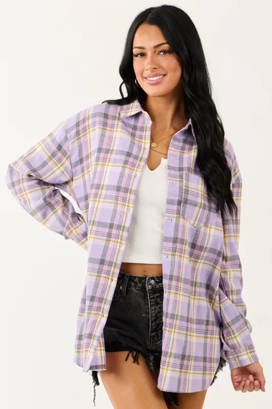 Iris Plaid Button Down Relaxed Long Sleeve Top sold by Lime Lush