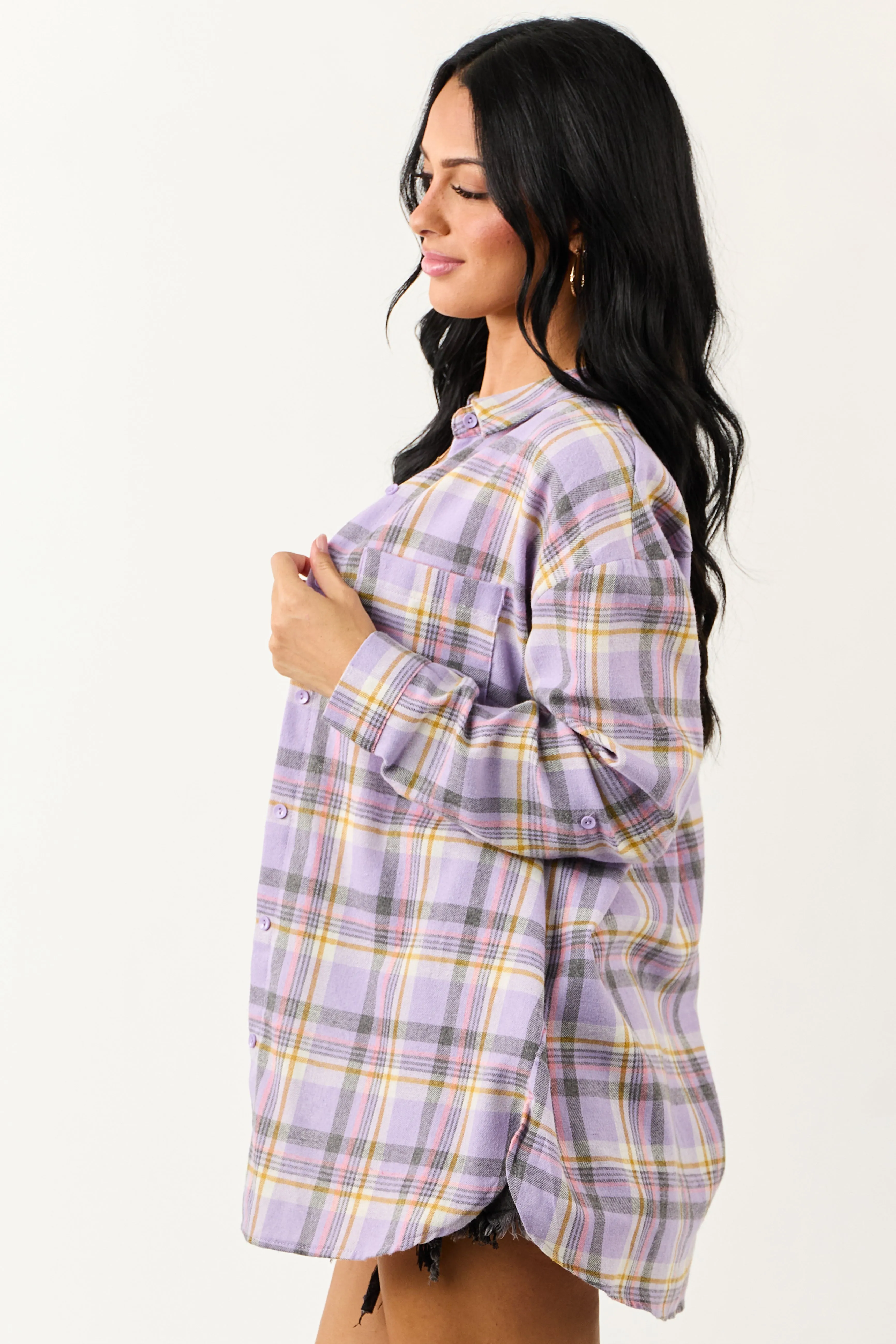 Iris Plaid Button Down Relaxed Long Sleeve Top sold by Lime Lush product image thumbnail 5