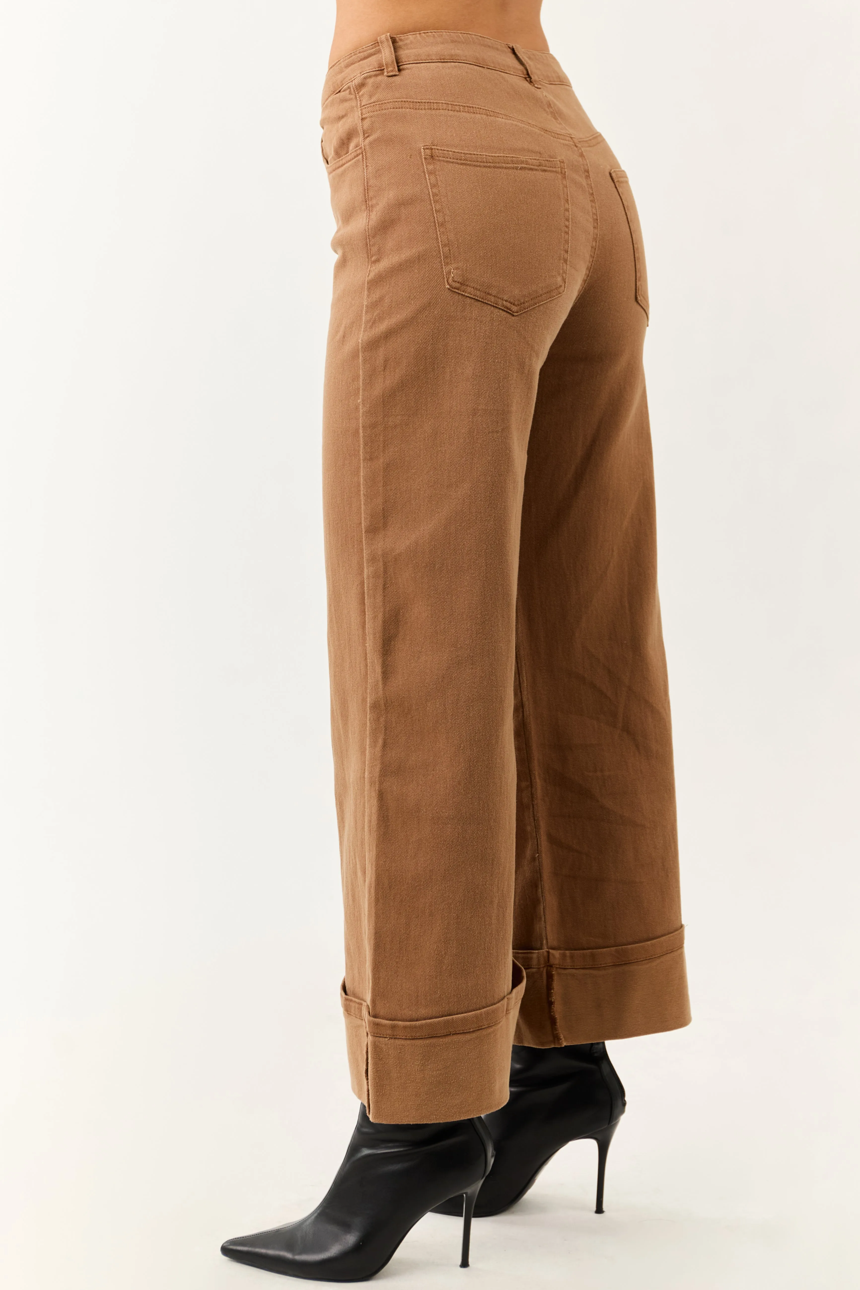 Entro Brown Sugar Cuffed Wide Leg Stretchy Jeans sold by Lime Lush product image thumbnail 3