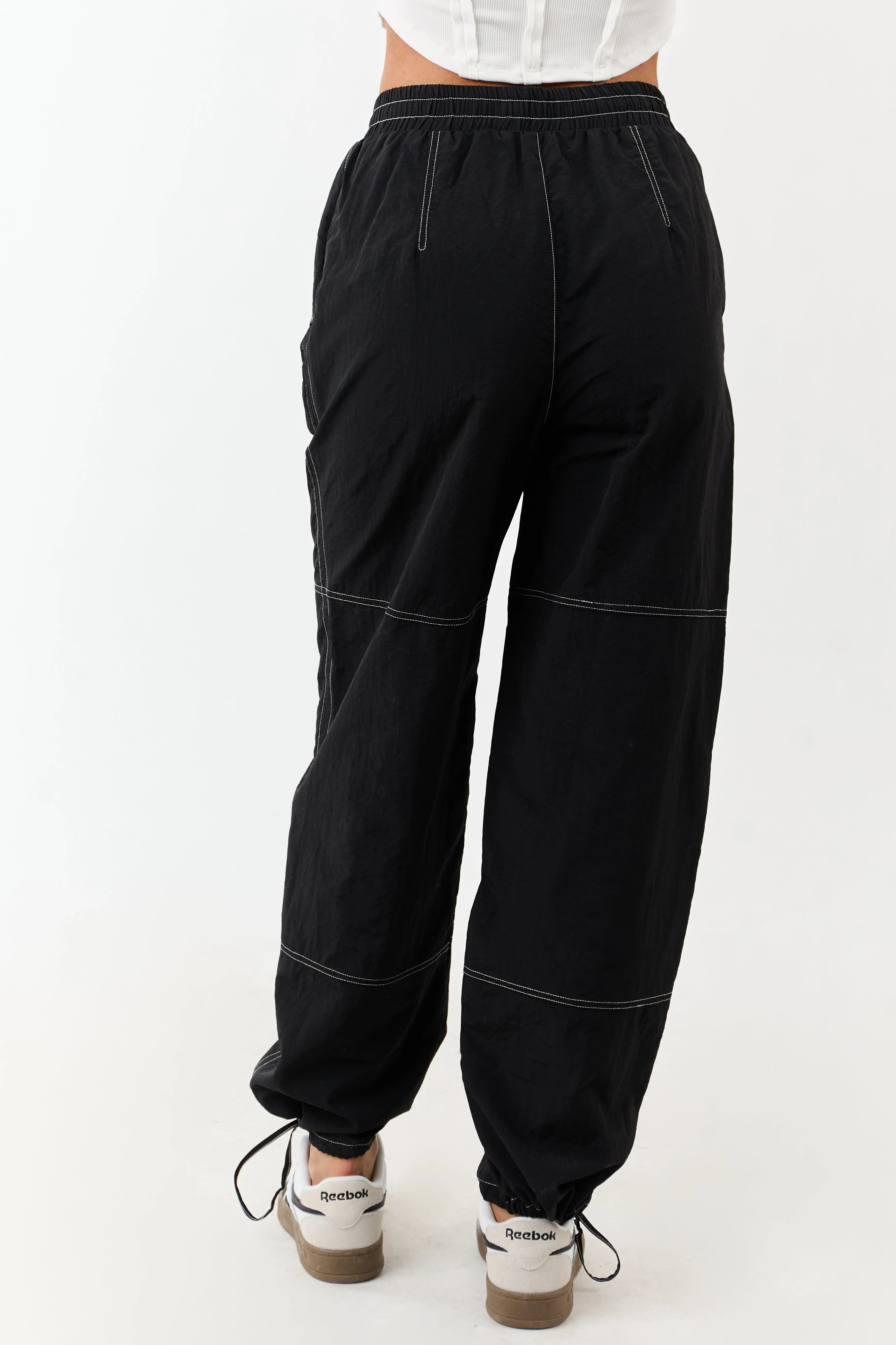 Black Contrast Stitch Wide Leg Drawstring Pants sold by Lime Lush product image thumbnail 4