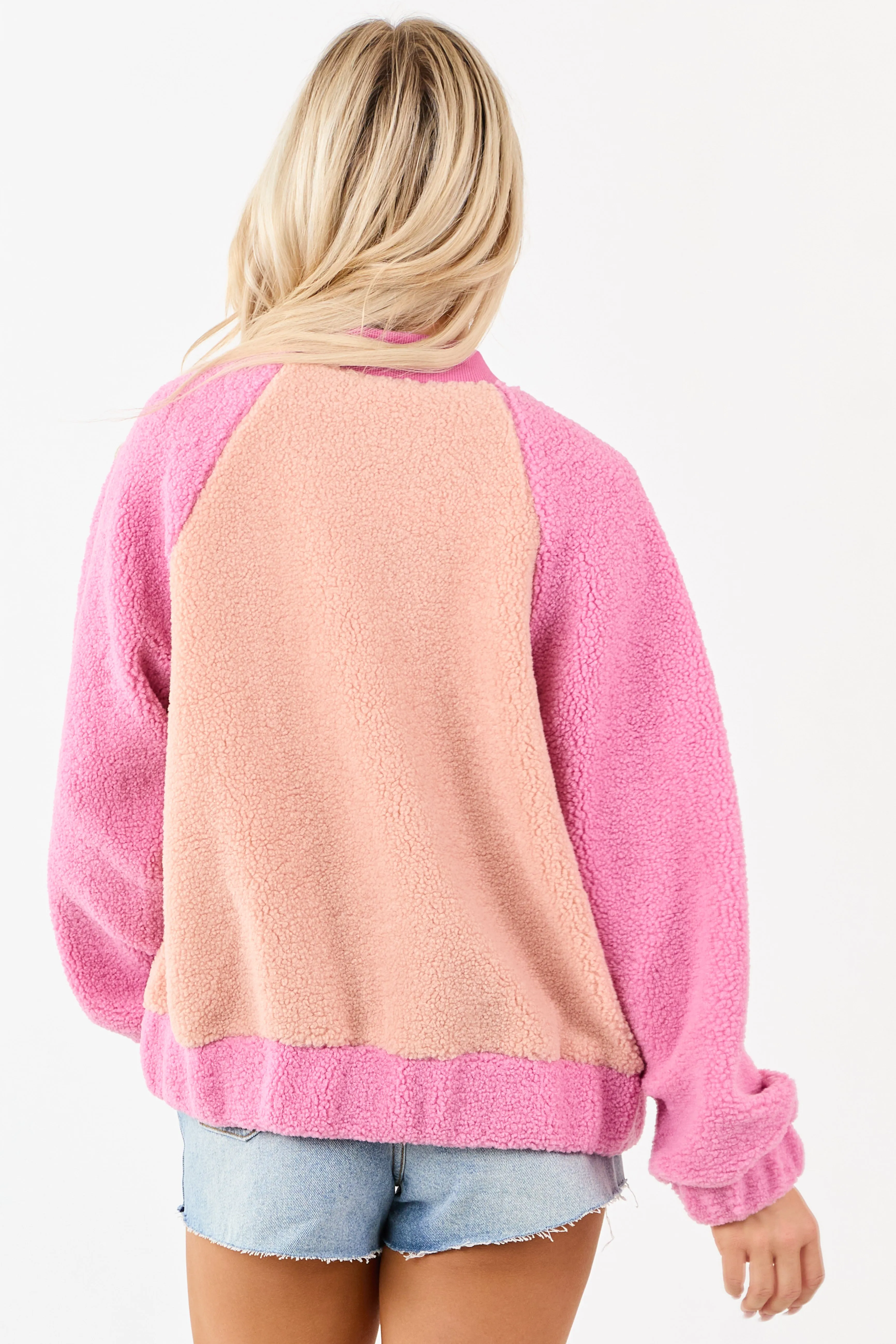 Peach and Bubblegum Colorblock Fleece Jacket sold by Lime Lush product image thumbnail 5