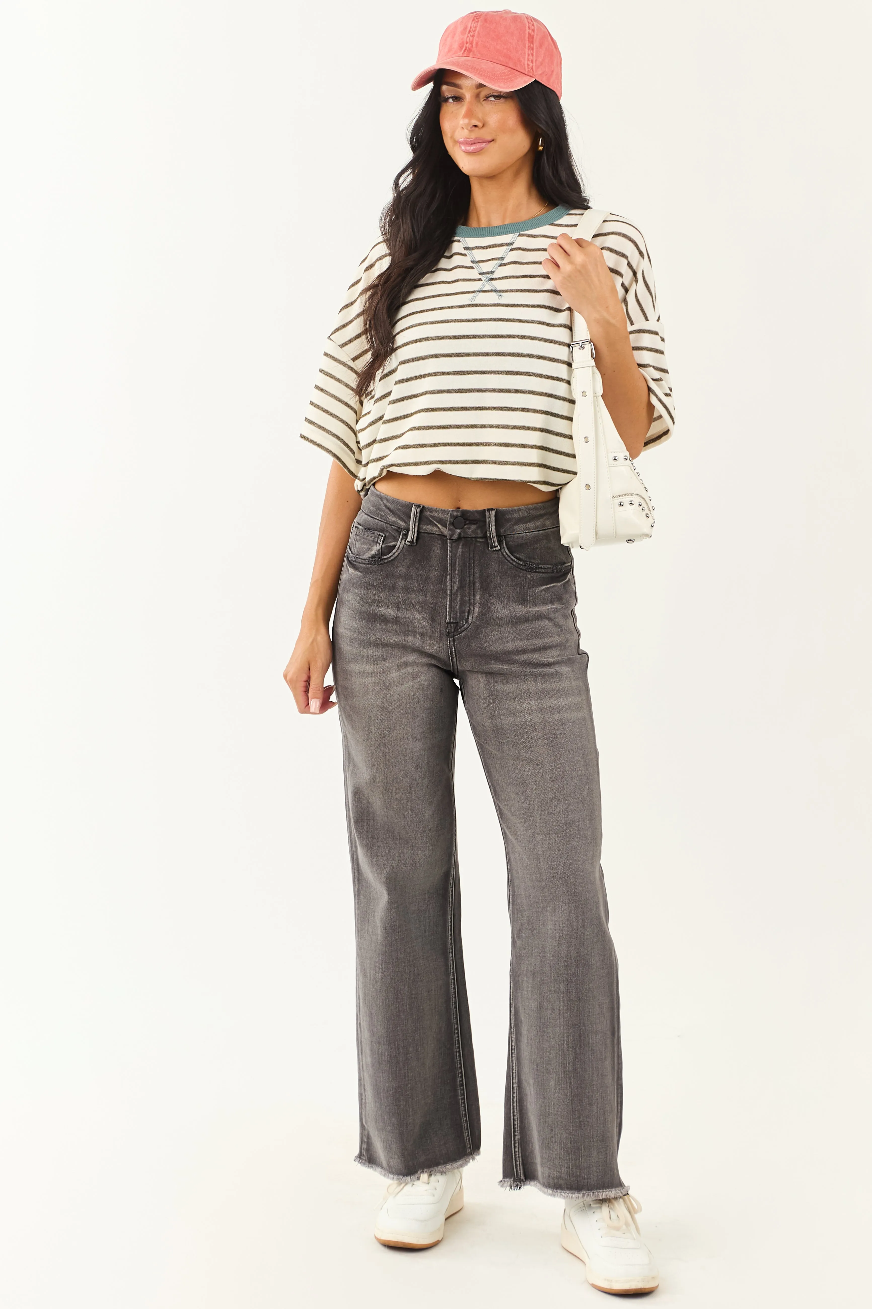Mica Denim Graphite High Rise Stretchy Wide Leg Jeans sold by Lime Lush product image thumbnail 5