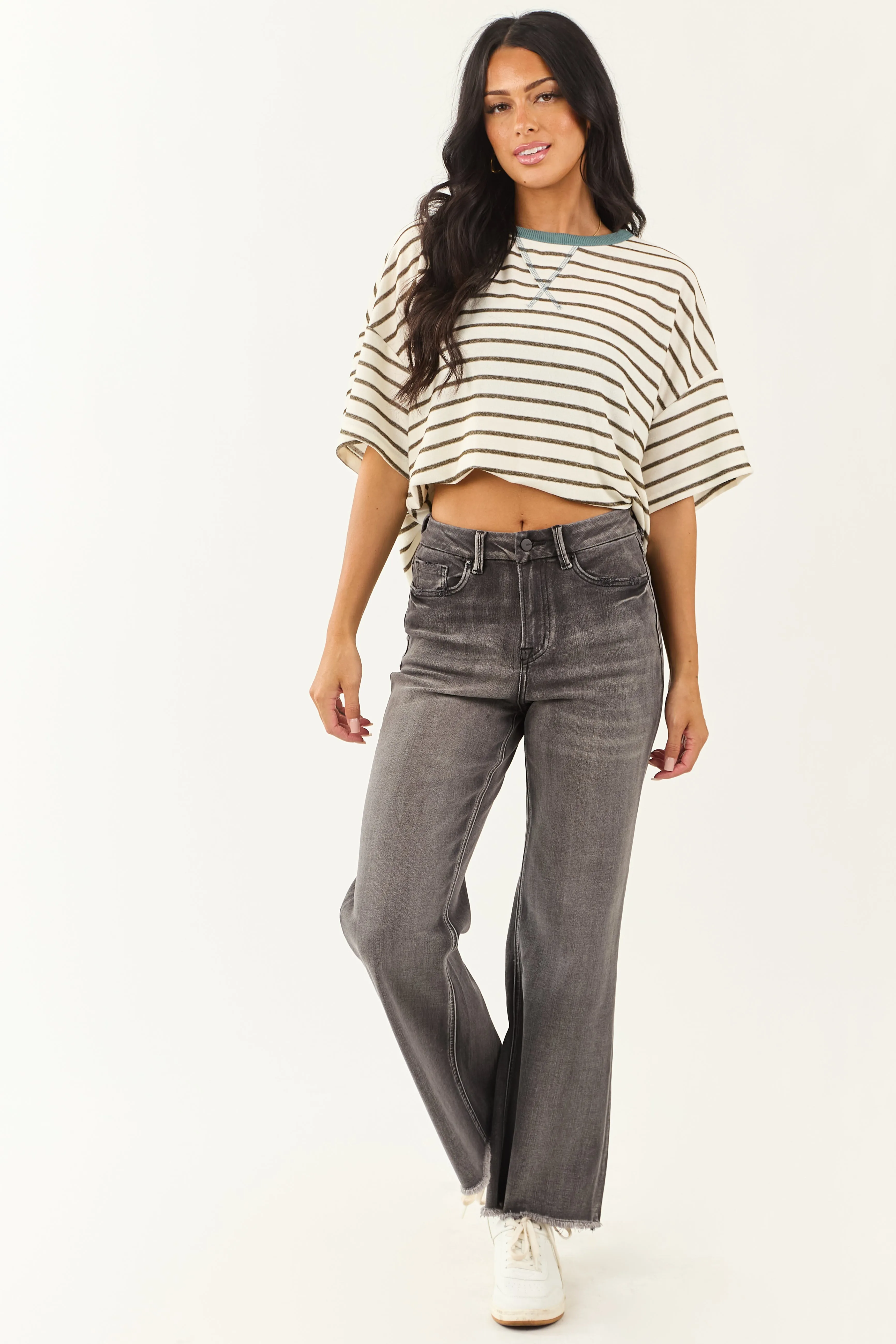 Mica Denim Graphite High Rise Stretchy Wide Leg Jeans sold by Lime Lush product image thumbnail 2