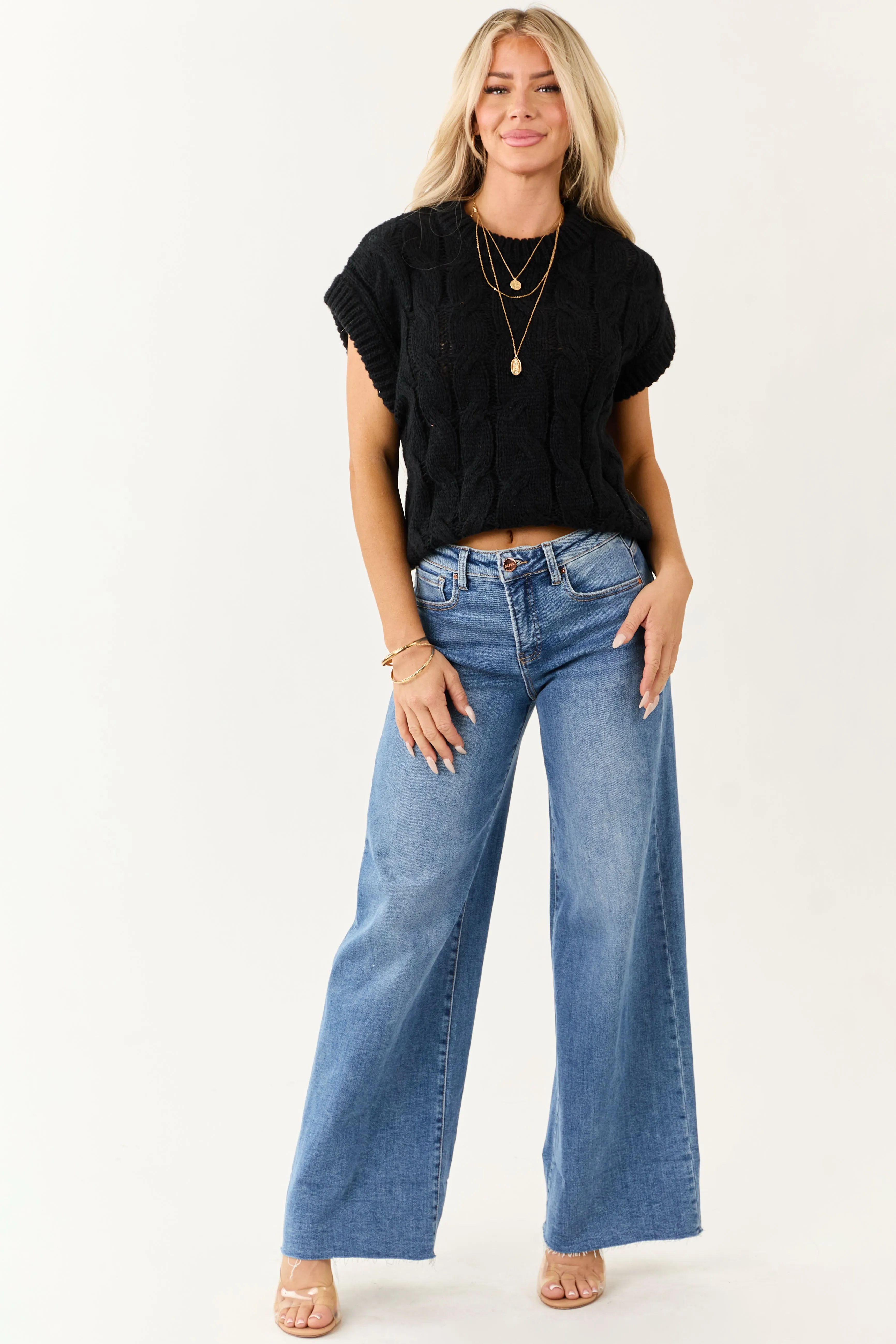 Lovelo Black Cable Knit Sweater Vest sold by Lime Lush product image thumbnail 2