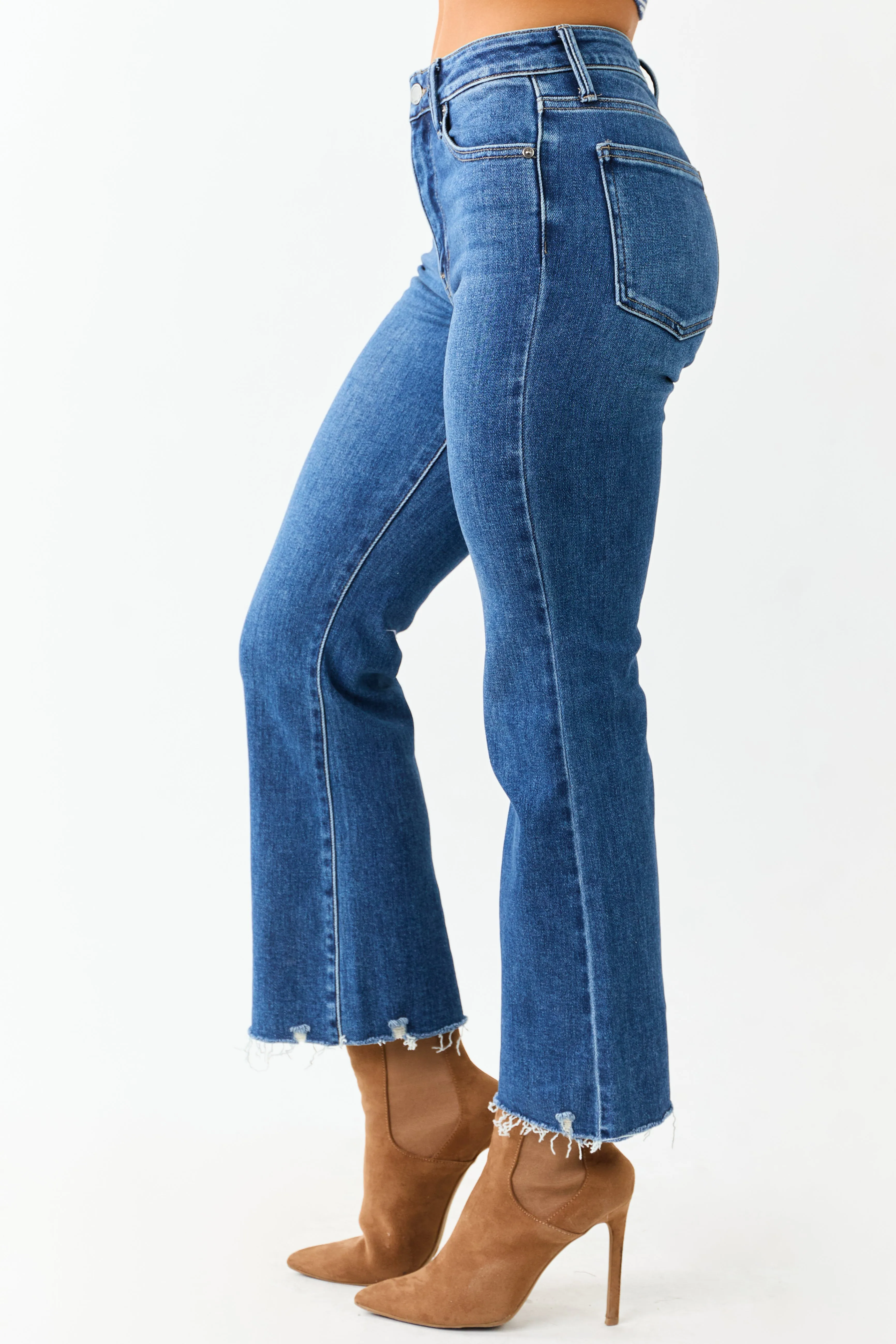 Dark Wash High Rise Cropped Flare Stretchy Jeans sold by Lime Lush product image thumbnail 3
